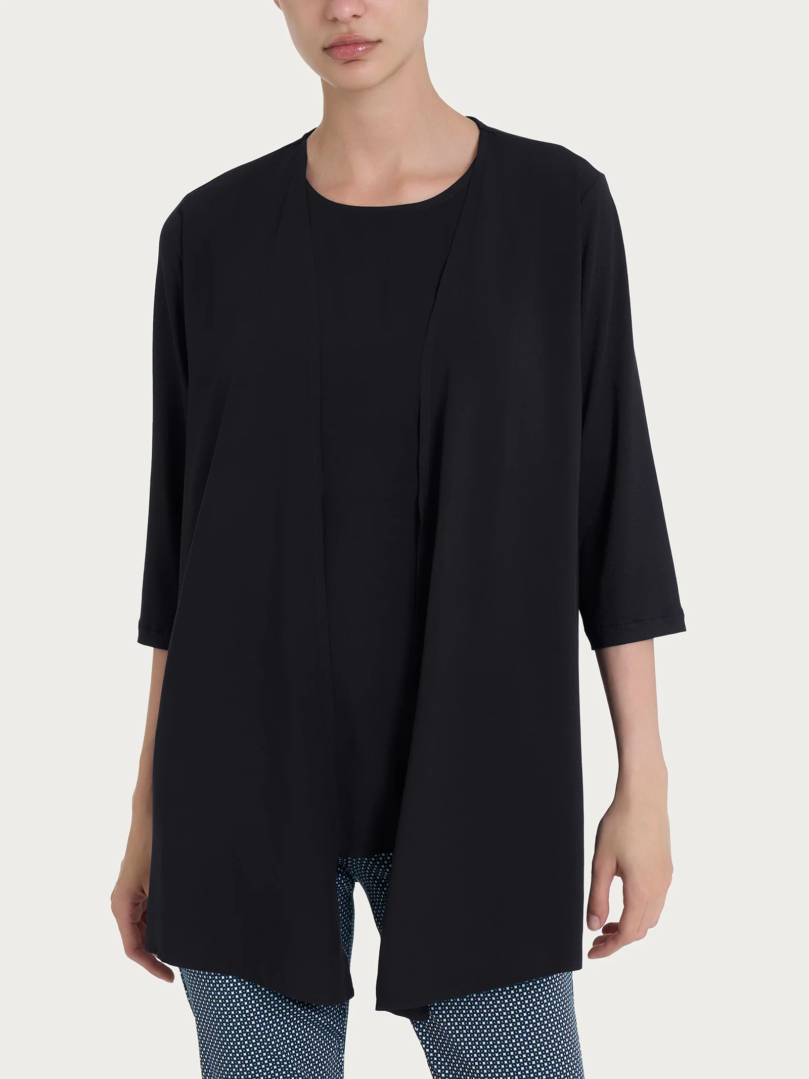 Cardigan con manica 3/4 in Misto Viscosa - Nero