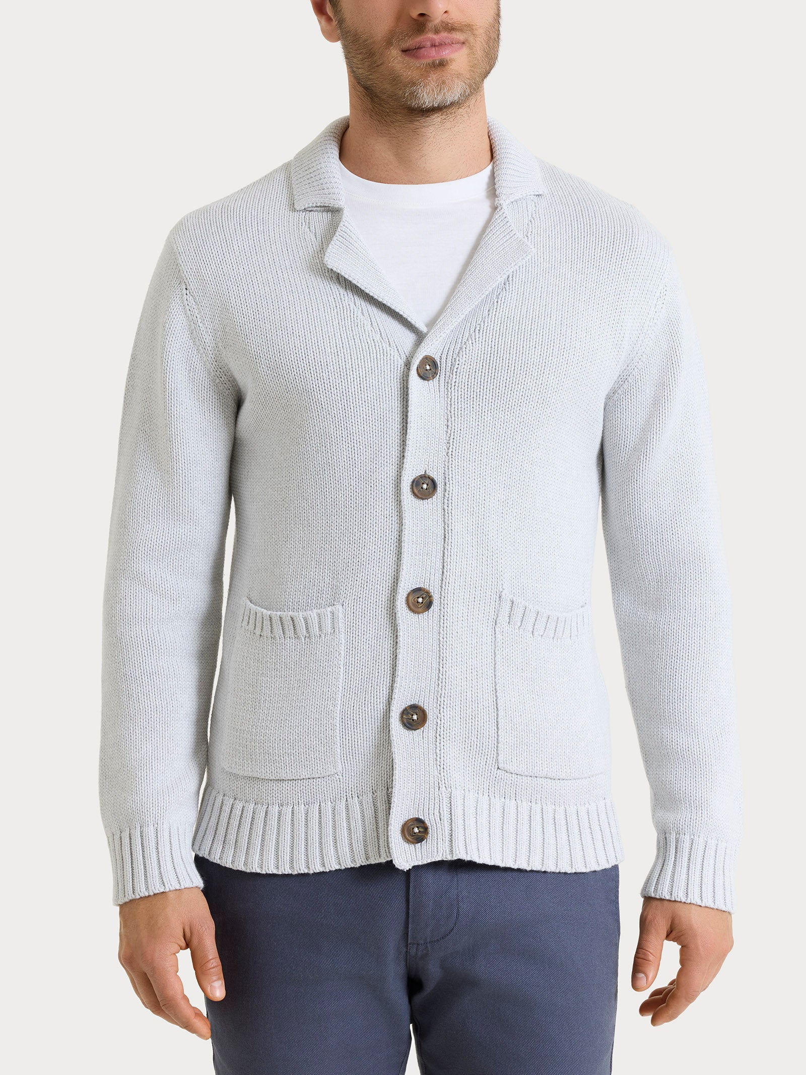 Cardigan con rever in Winter Cotton - Dawn Blue Mel.