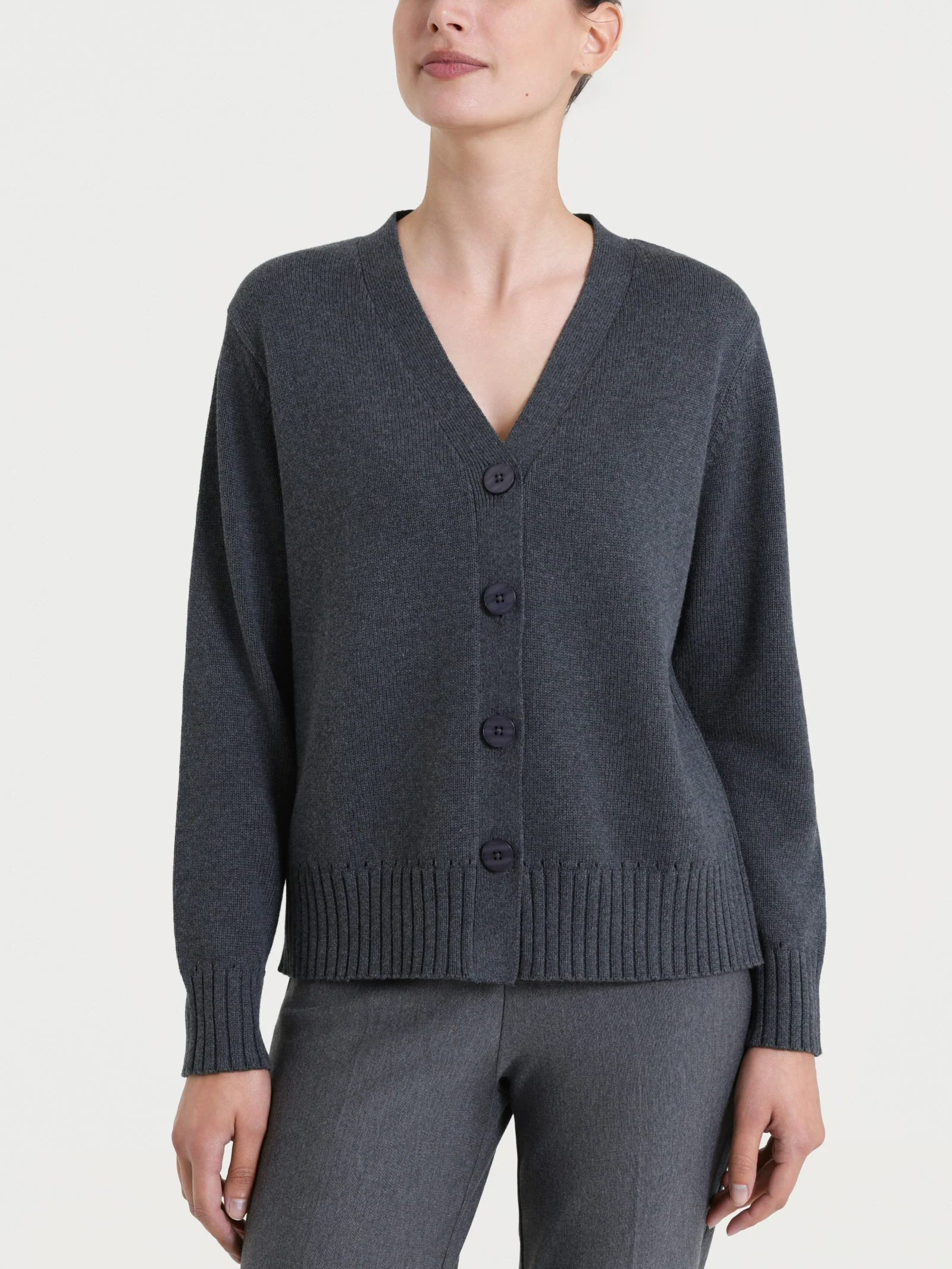 Cardigan con scollo a V e bottoni in Winter Cotton  - Ardesia Mel.