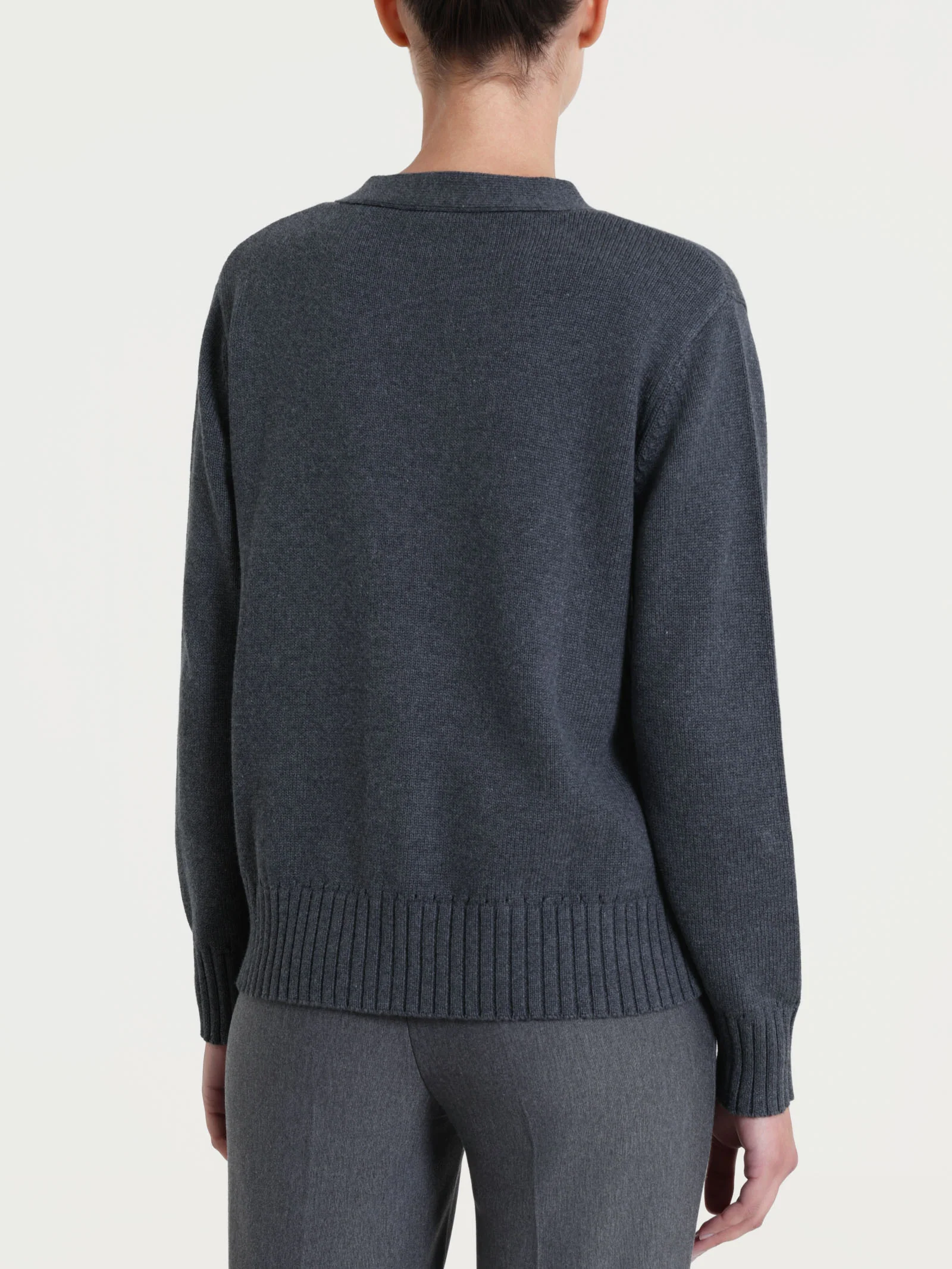 Cardigan con scollo a V e bottoni in Winter Cotton  - Ardesia Mel. - Image 2