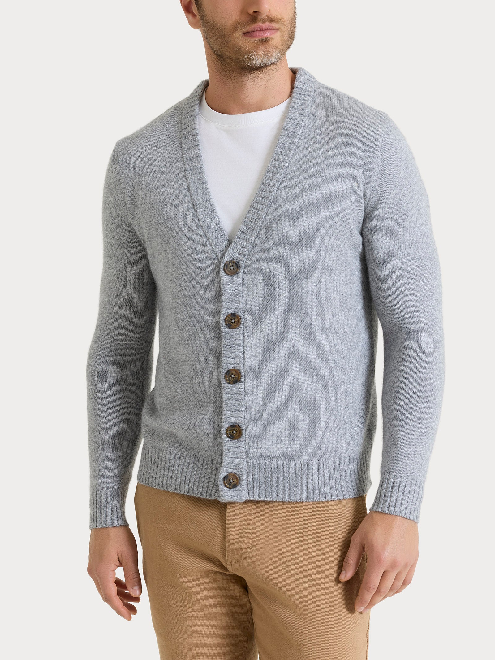 Cardigan con scollo a V in Natural Soft - Ghiaia Mel.