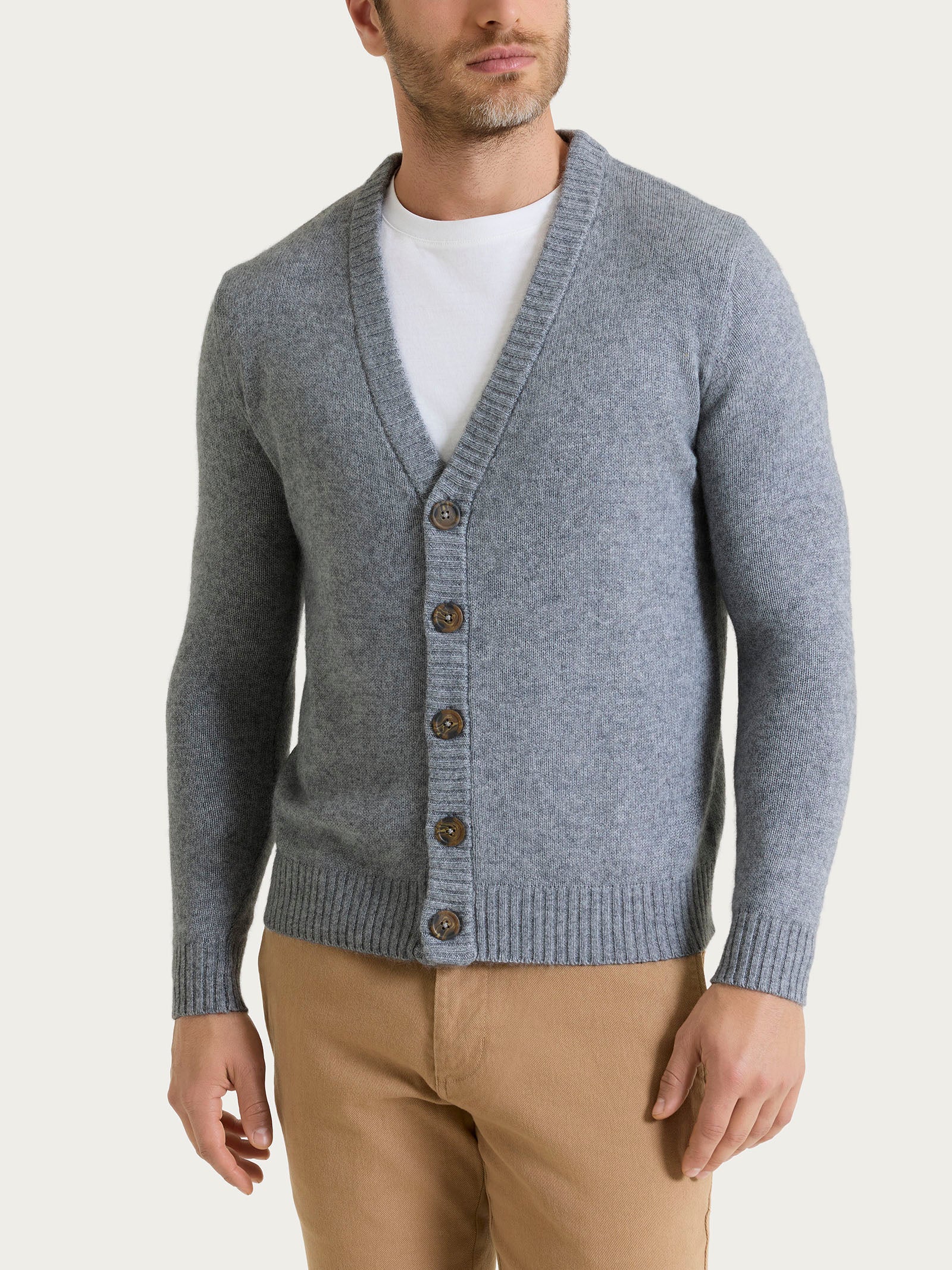 Cardigan con scollo a V in Natural Soft - Ferro Mel.