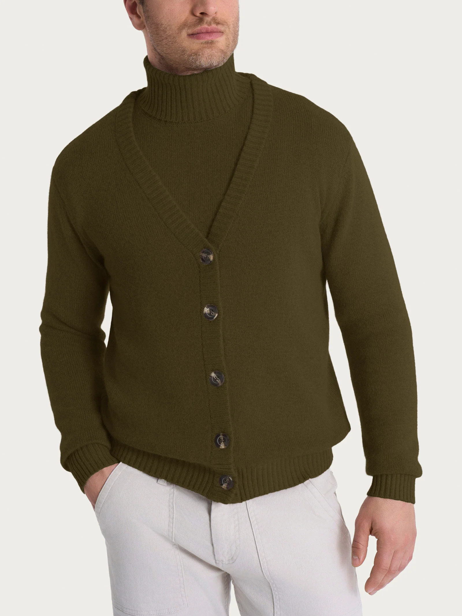 Cardigan con scollo a V in Natural Soft - Dark Olive