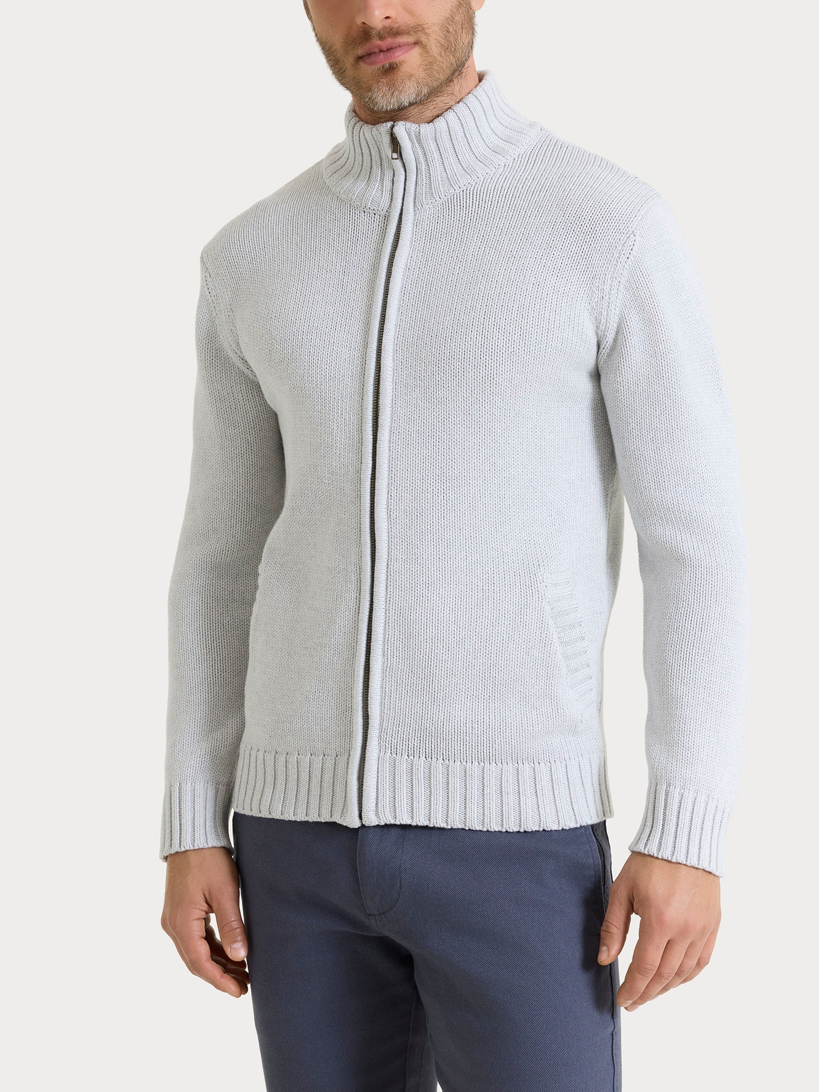 Cardigan con zip in Winter Cotton - Dawn Blue Mel.