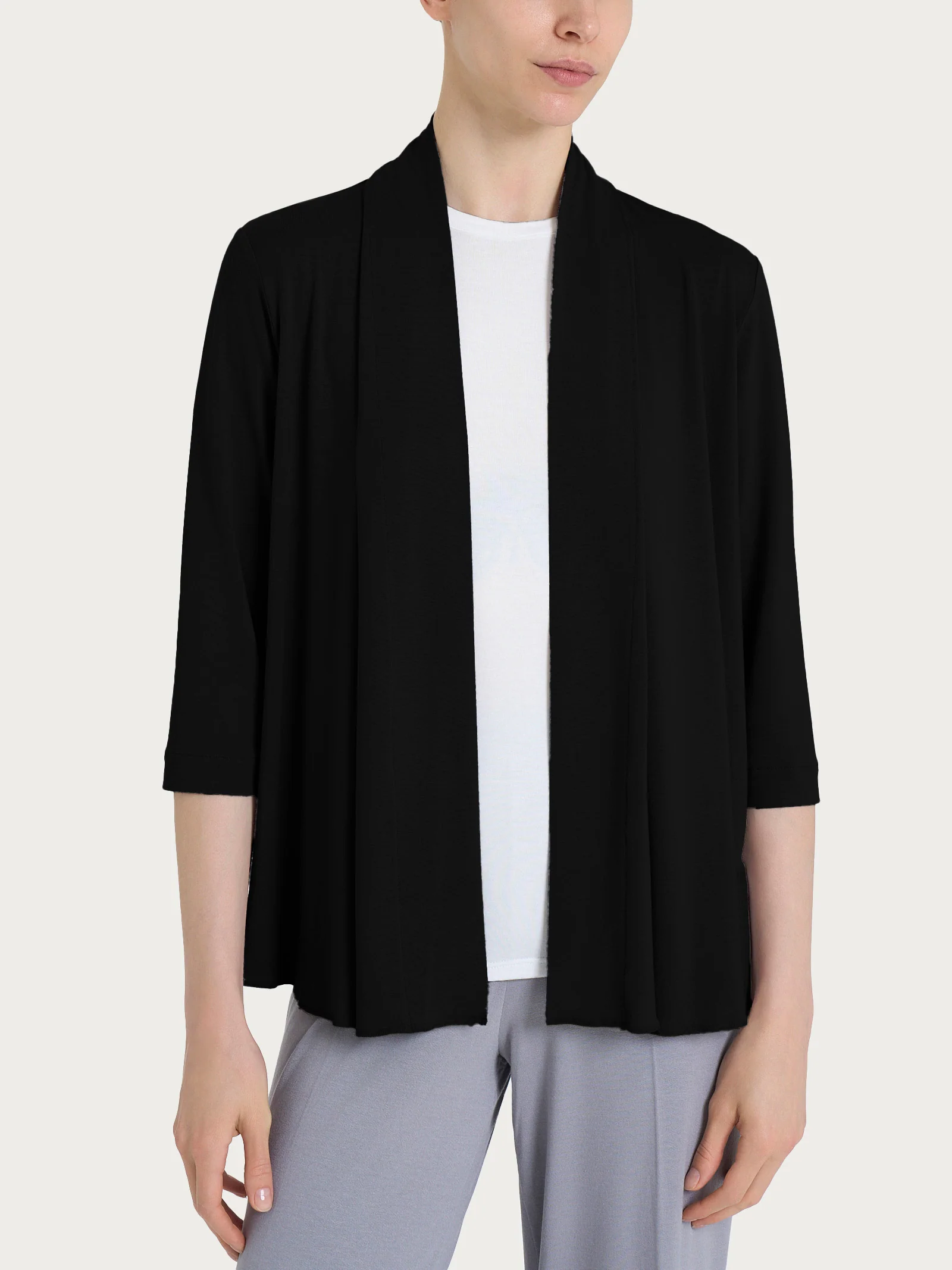 Cardigan corto aperto in jersey di viscosa crêpe - Nero