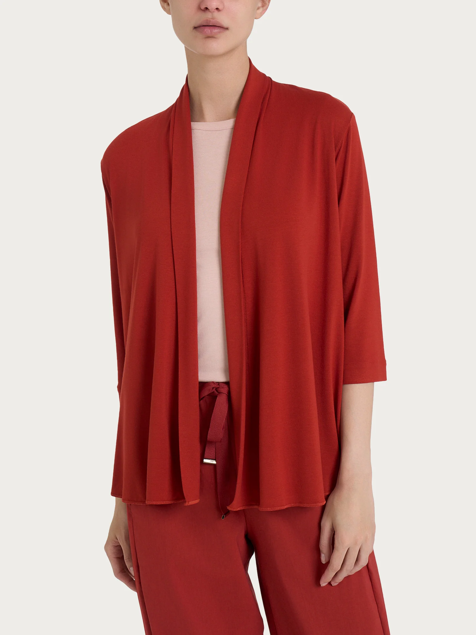 Cardigan corto aperto in jersey di viscosa crêpe - Red Ochre