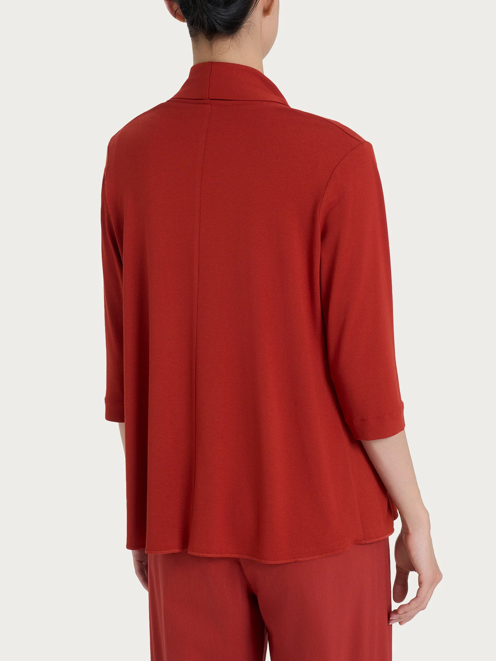 Cardigan corto aperto in jersey di viscosa crêpe - Red Ochre - Image 2