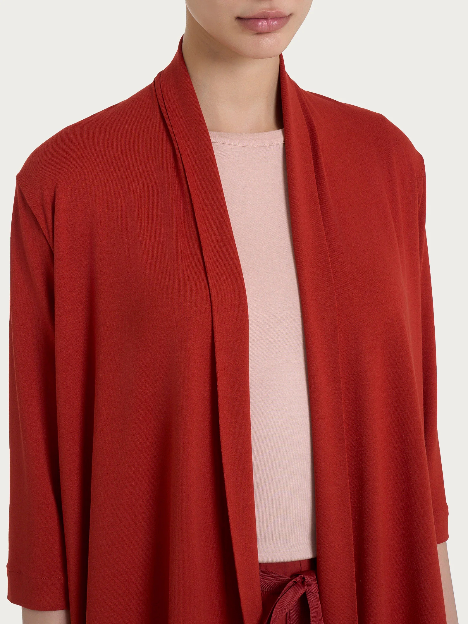 Cardigan corto aperto in jersey di viscosa crêpe - Red Ochre - Image 3