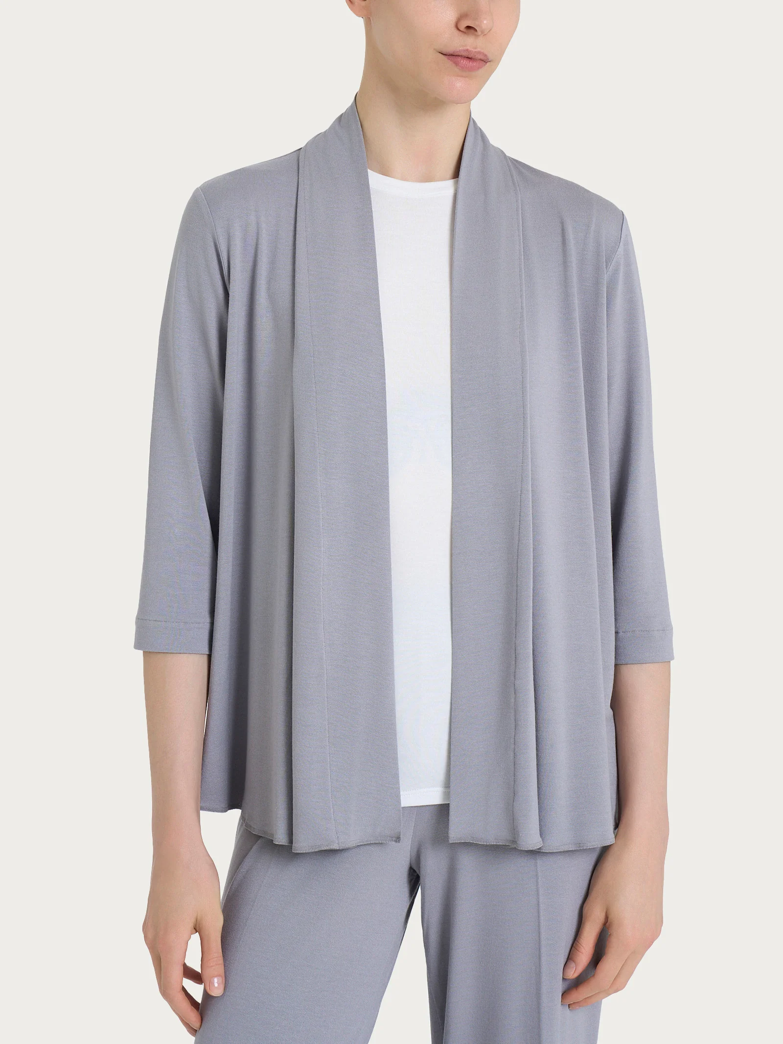 Cardigan corto aperto in jersey di viscosa crêpe - Ultimate Gray