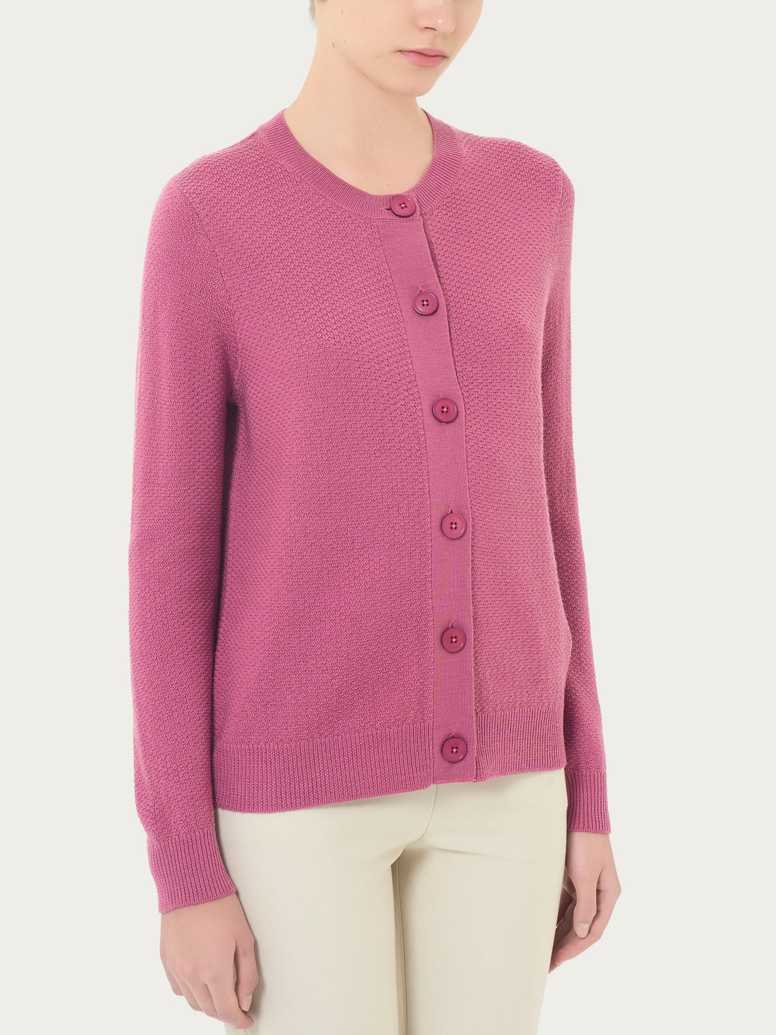 Cardigan corto con bottoni in Merino Soft - Red Violet