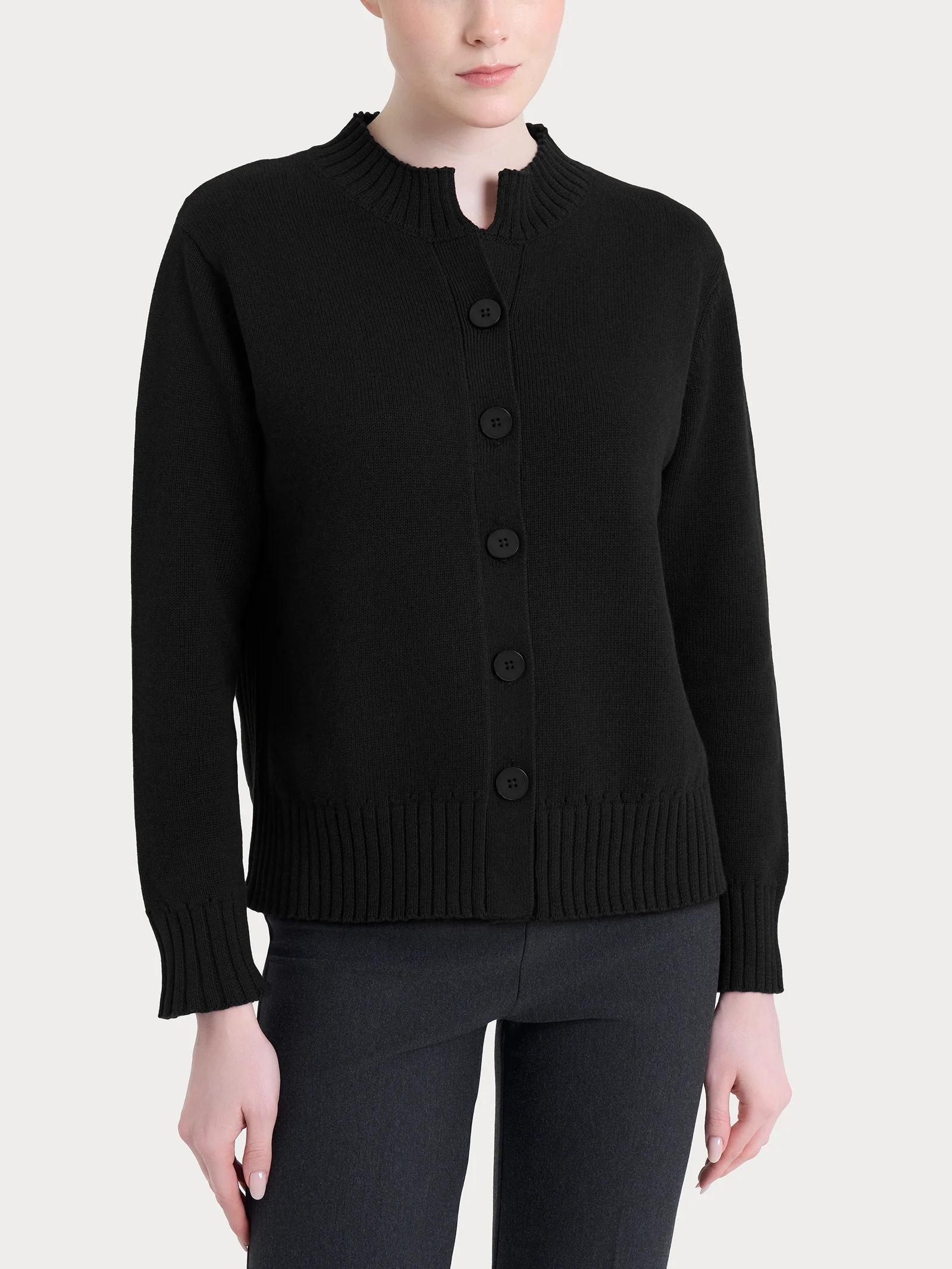 Cardigan corto con bottoni in Winter Cotton  - Nero Mel.