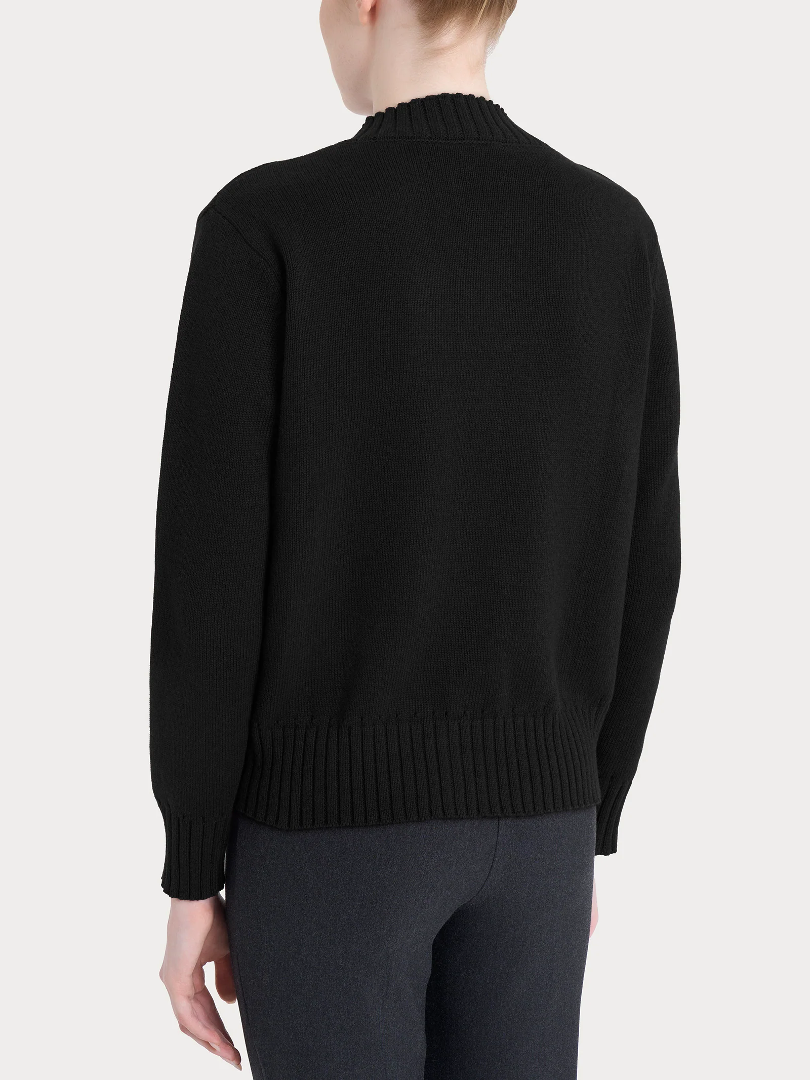 Cardigan corto con bottoni in Winter Cotton  - Nero Mel. - Image 2