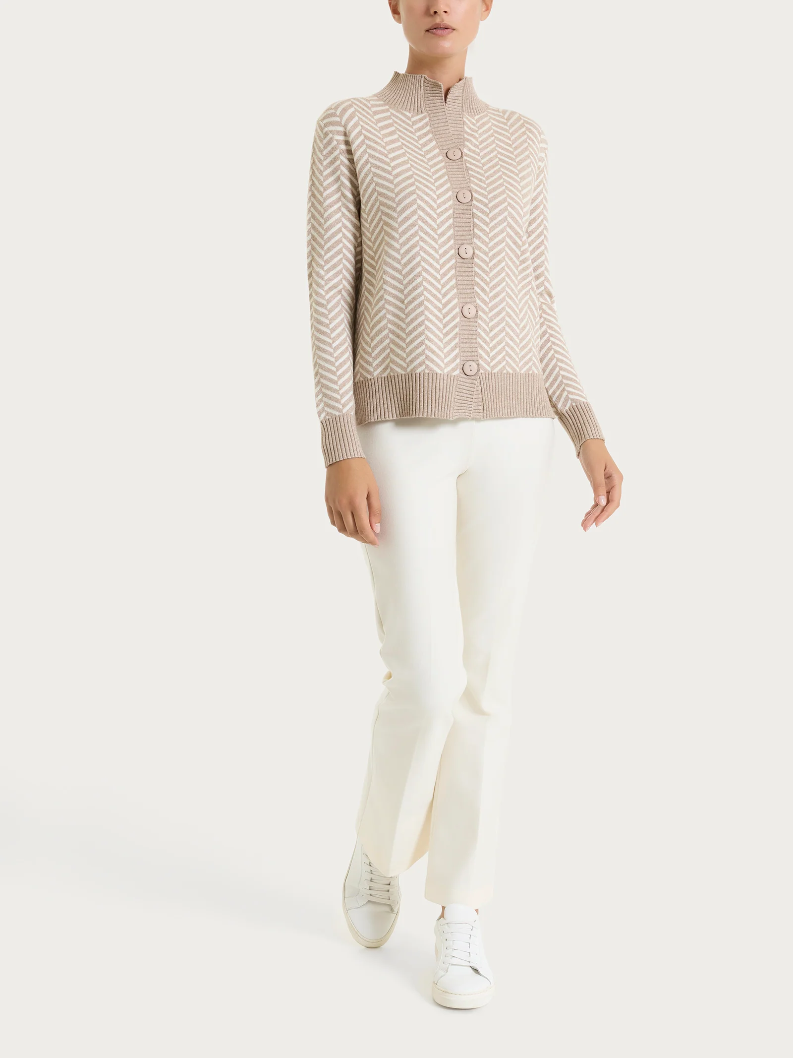 Cardigan corto con fantasia spigata in Super Soft - Fant.Cammello Mel. - Image 4
