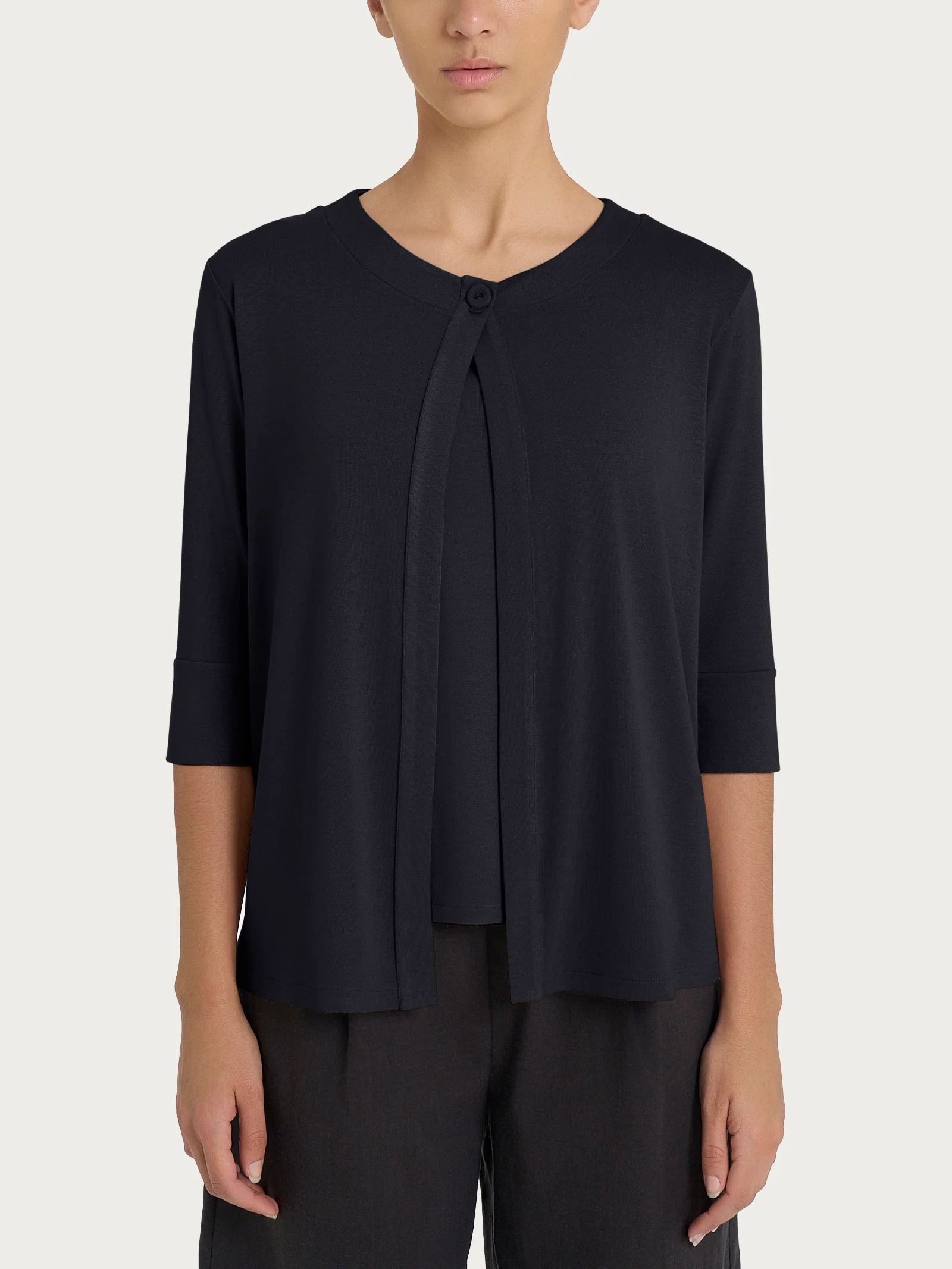 Cardigan corto in jersey di viscosa crêpe - Nero