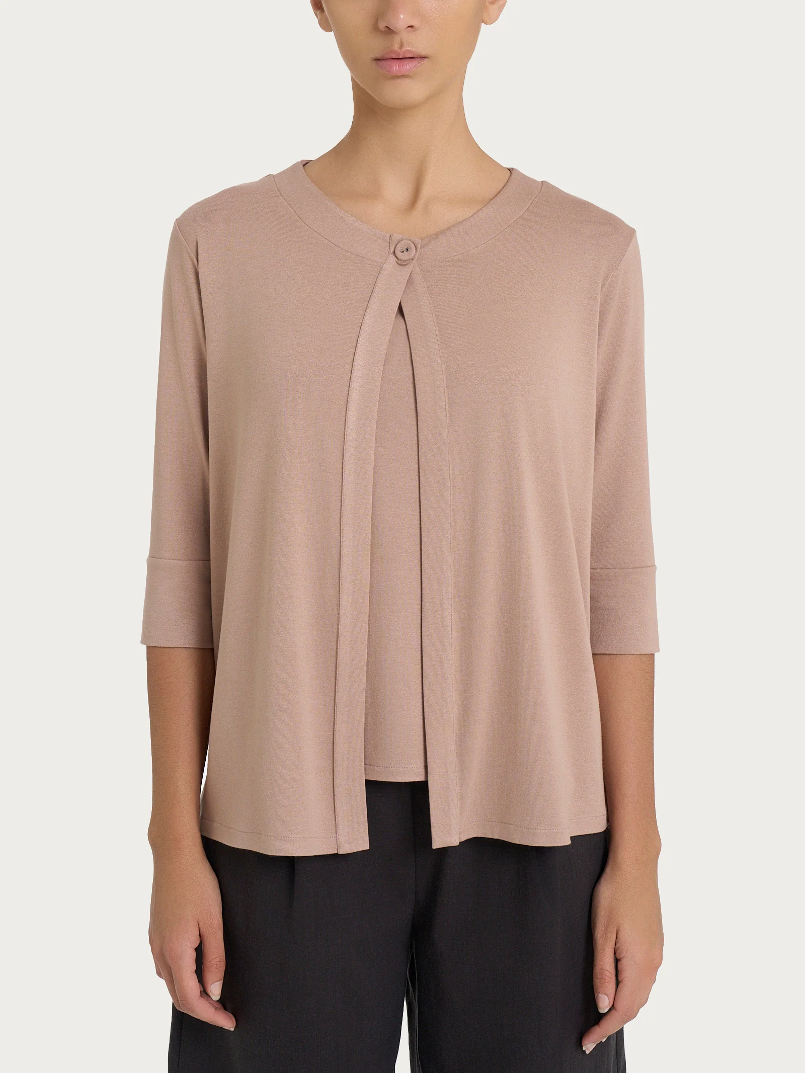 Cardigan corto in jersey di viscosa crêpe - Warm Taupe