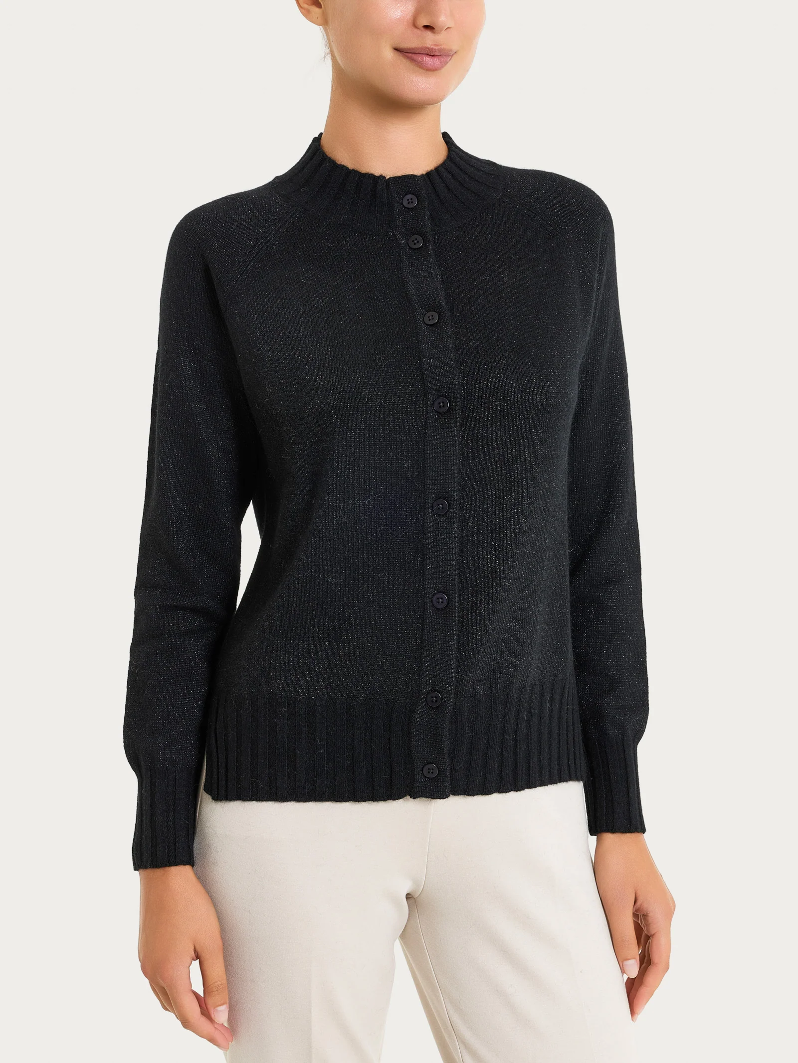 Cardigan corto in Natural Soft e Lurex - Nero