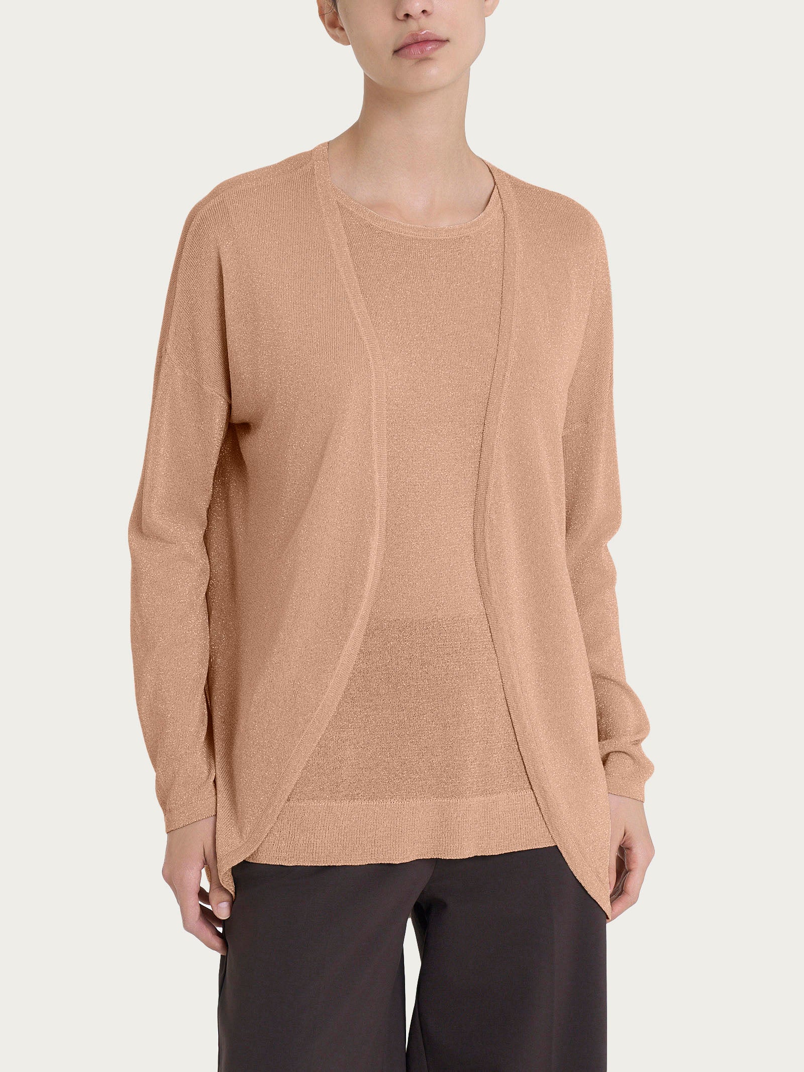 Cardigan in Crêpe Lurex - Warm Taupe