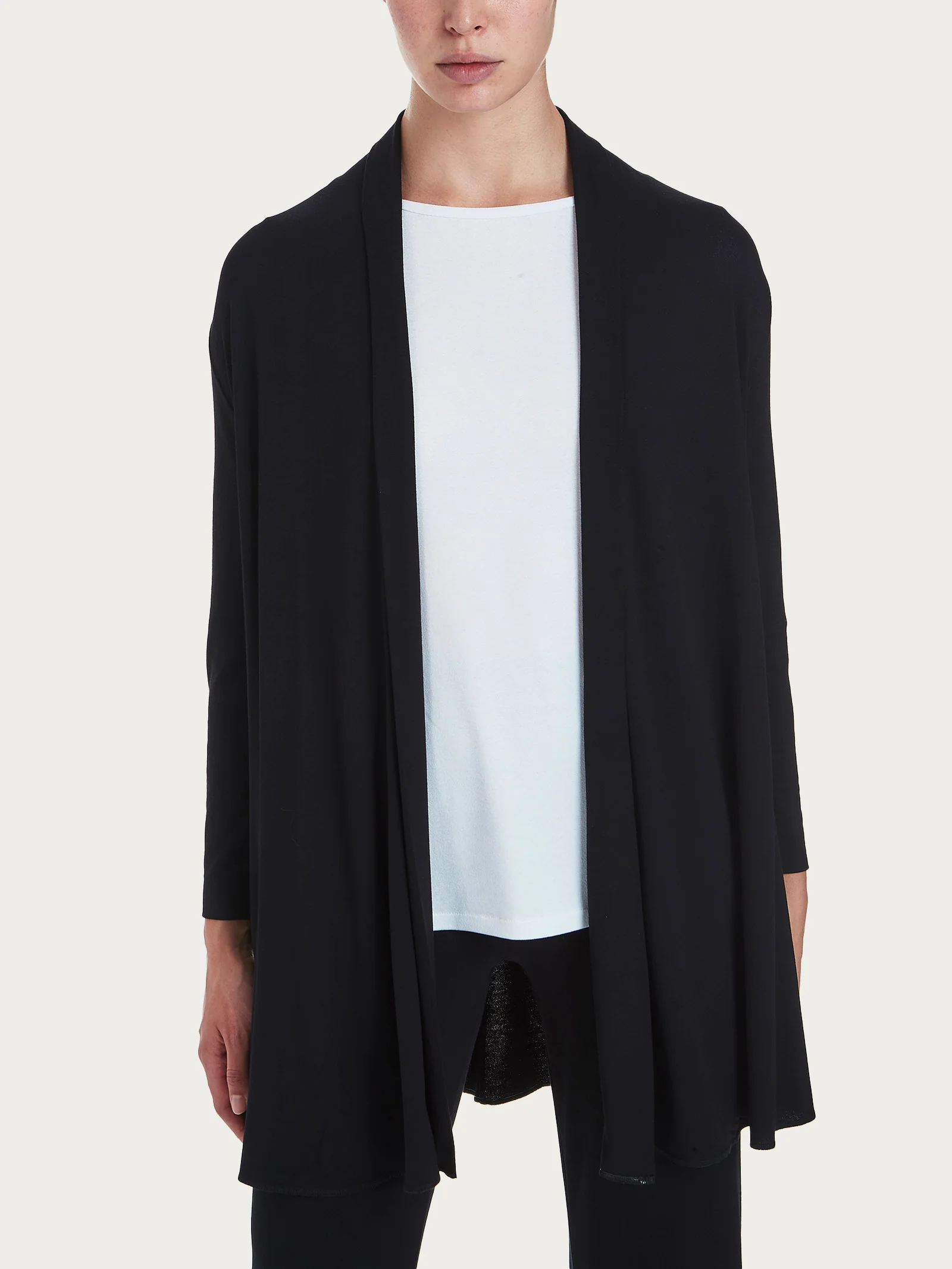 Cardigan lungo aperto in jersey di viscosa crêpe - Nero