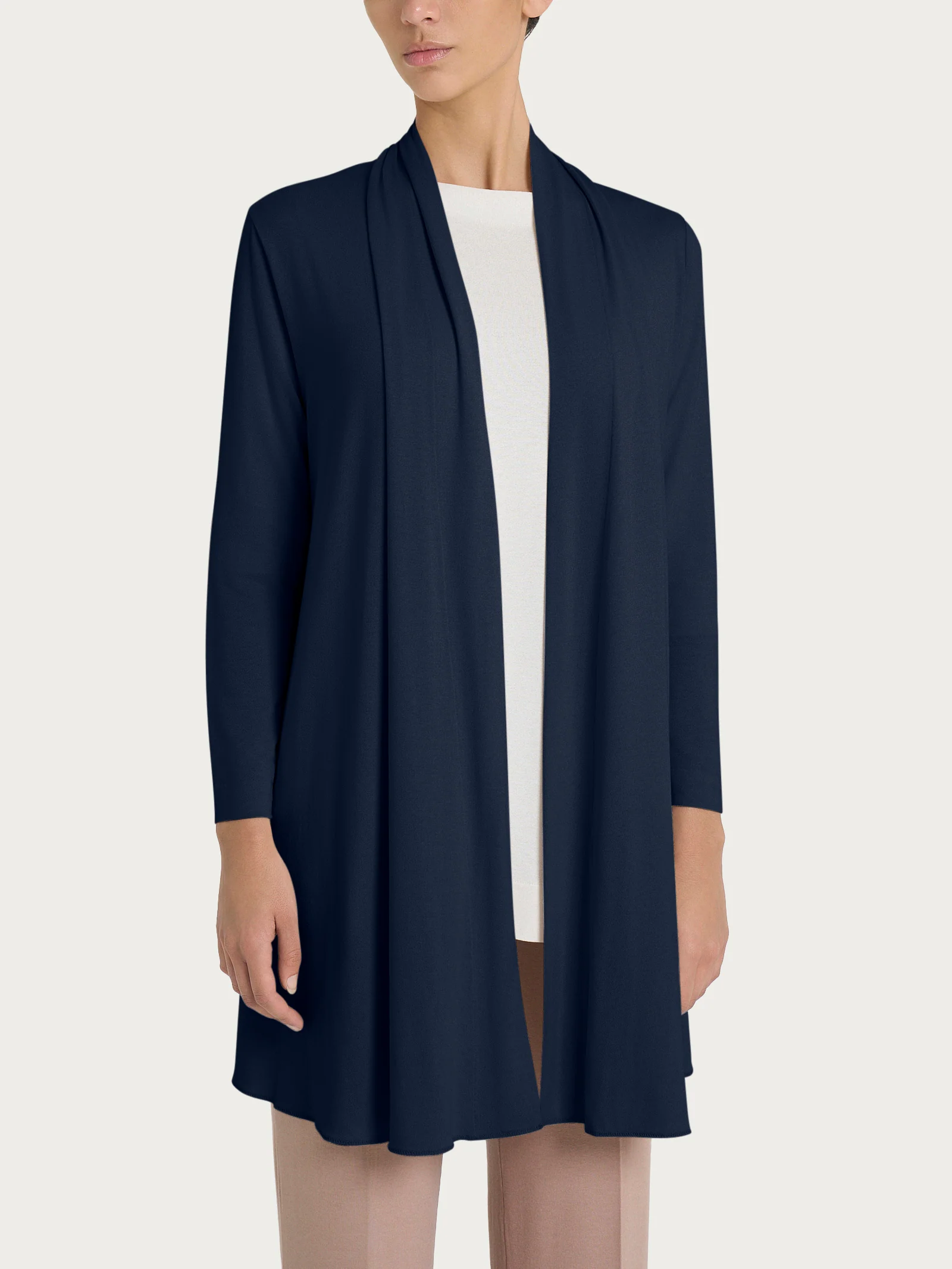 Cardigan lungo aperto in jersey di viscosa crêpe - Bleu