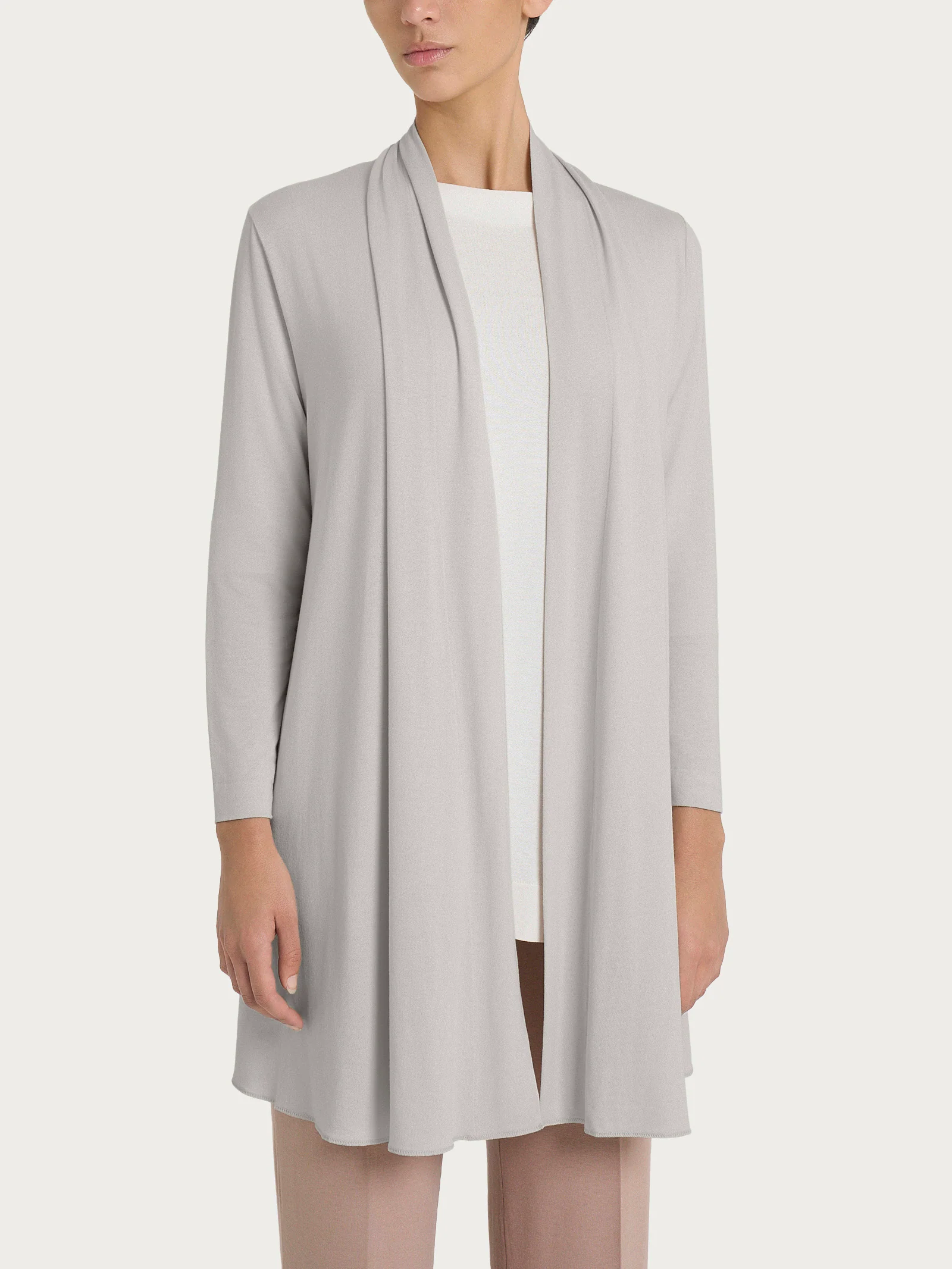 Cardigan lungo aperto in jersey di viscosa crêpe - Dawn Blue