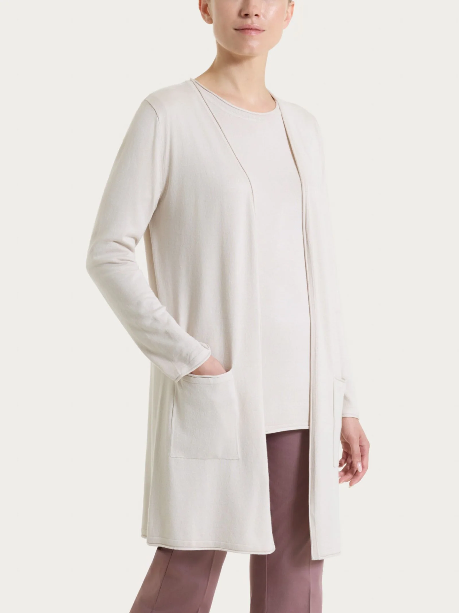 Cardigan lungo aperto in Summertime - Champignon