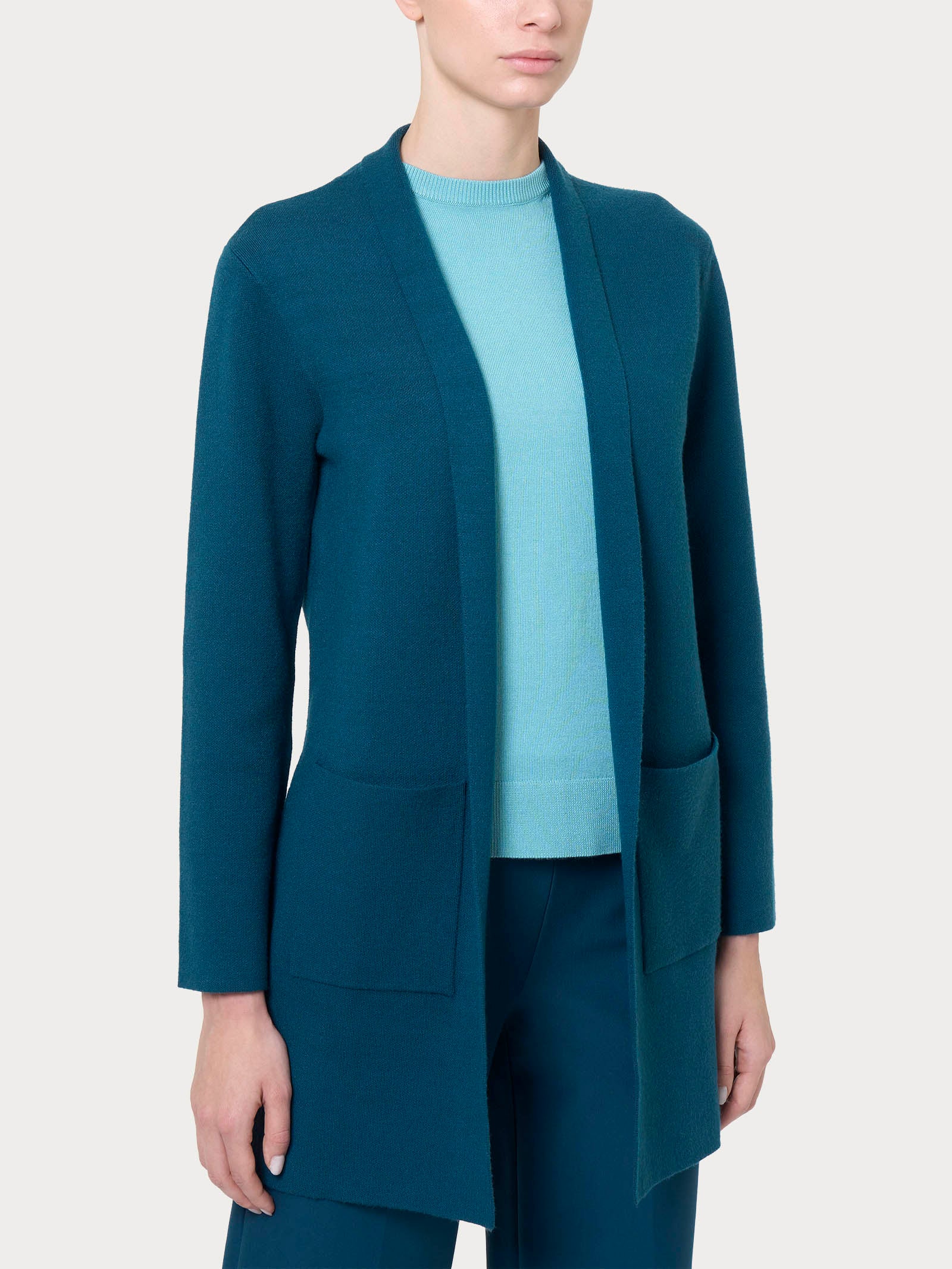Cardigan lungo aperto in Super Soft - Reflecting Pond