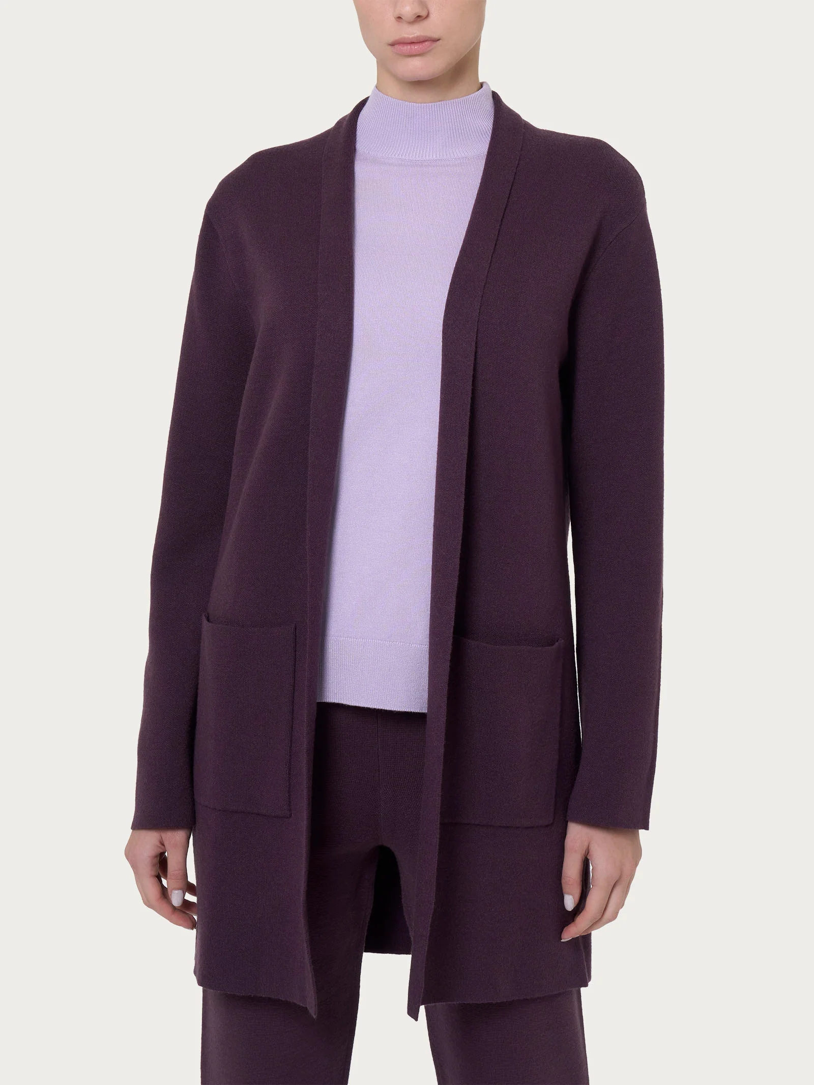 Cardigan lungo aperto in Super Soft - Plum Perfect