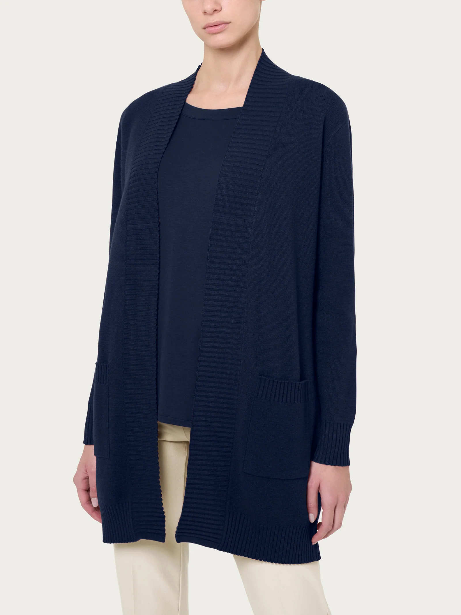 Cardigan lungo aperto in Super Soft - Bleu