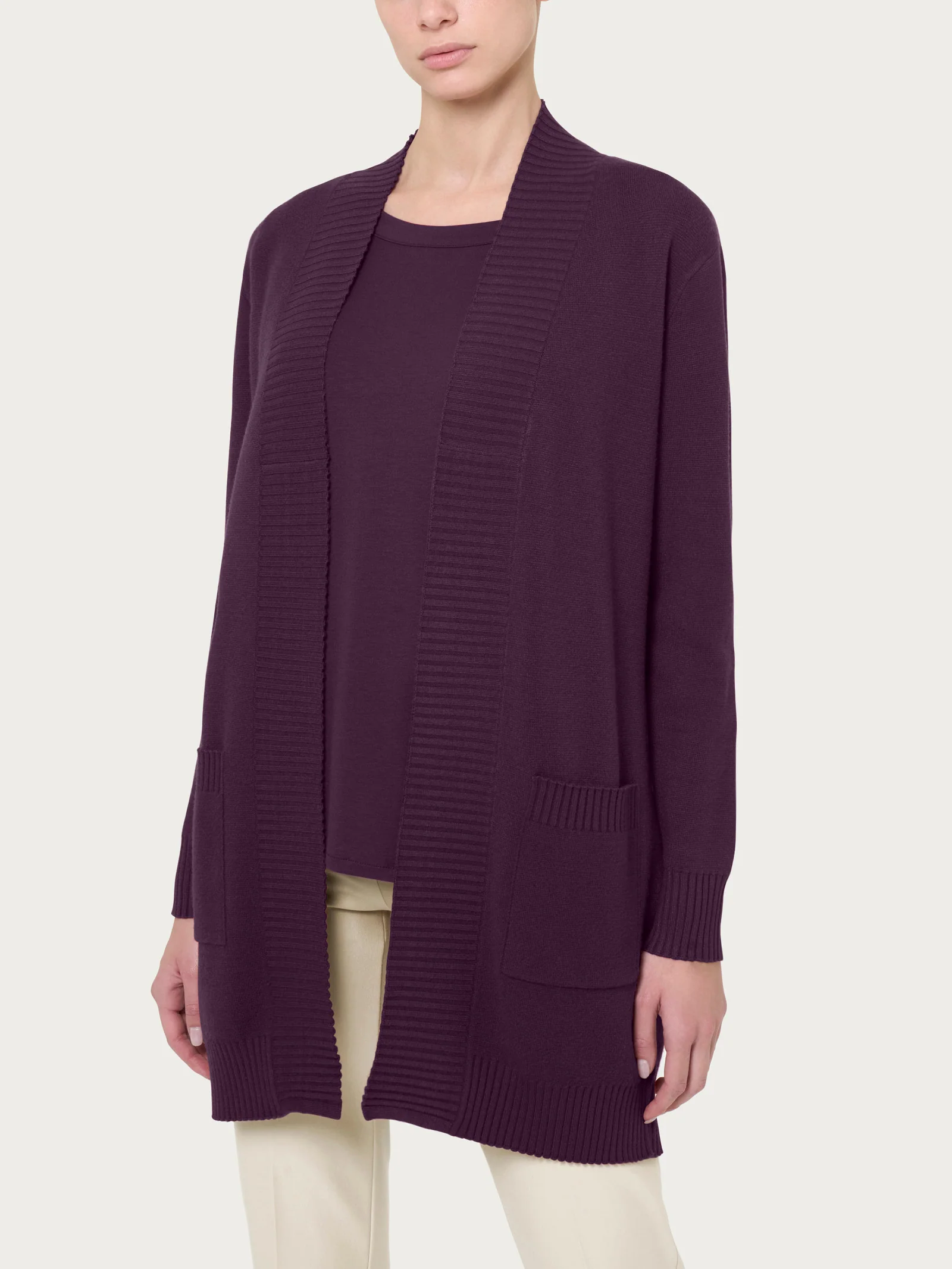 Cardigan lungo aperto in Super Soft  - Plum Perfect