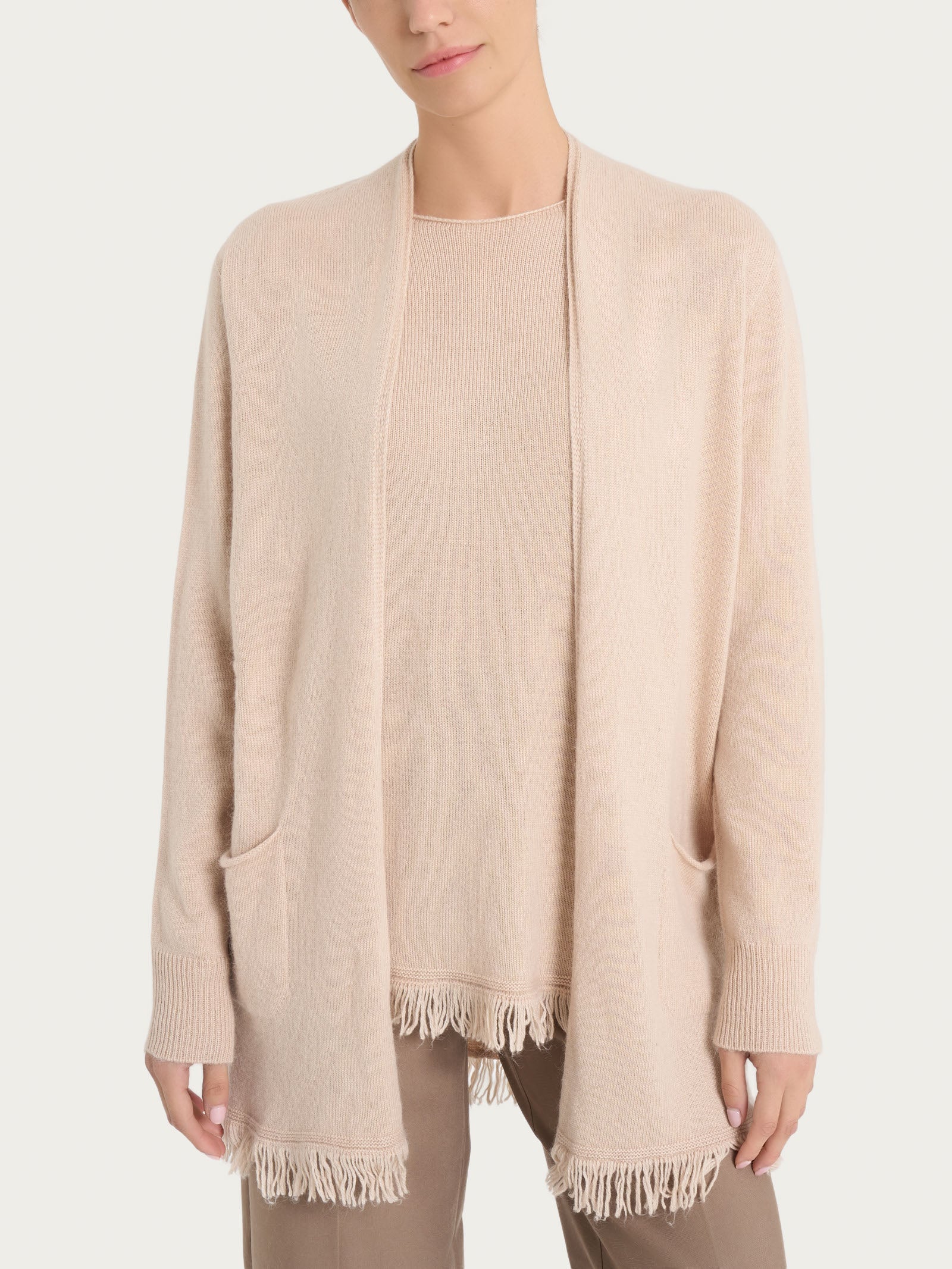 Cardigan lungo con frange in misto angora - Moonlight