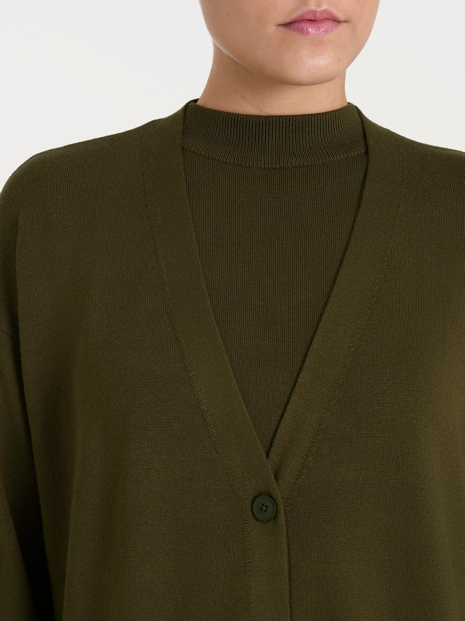Cardigan over con bottoni Four Seasons - Dark Olive - Image 3