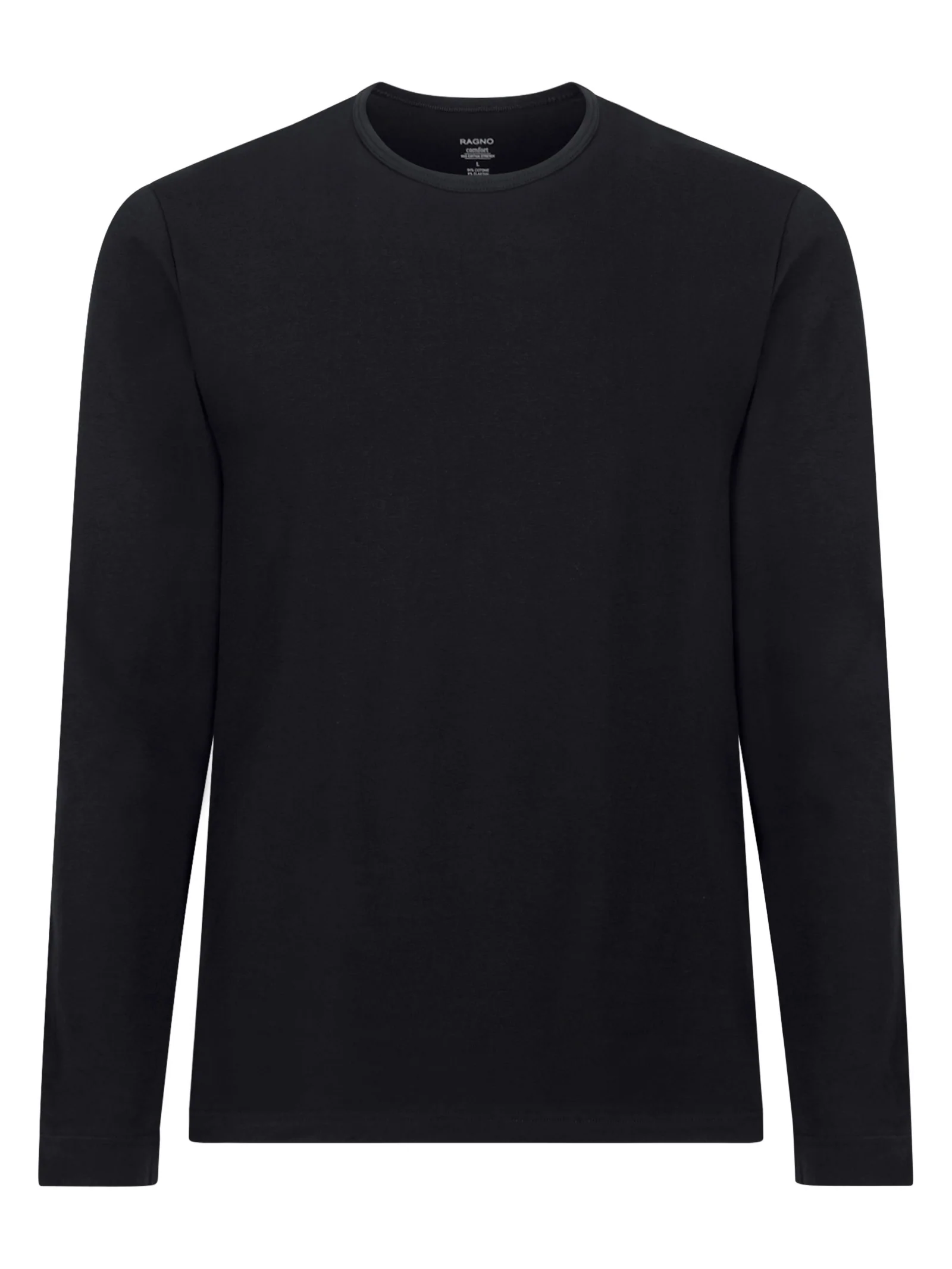 Comfort - Maglietta girocollo a manica lunga in cotone elasticizzato - Nero
