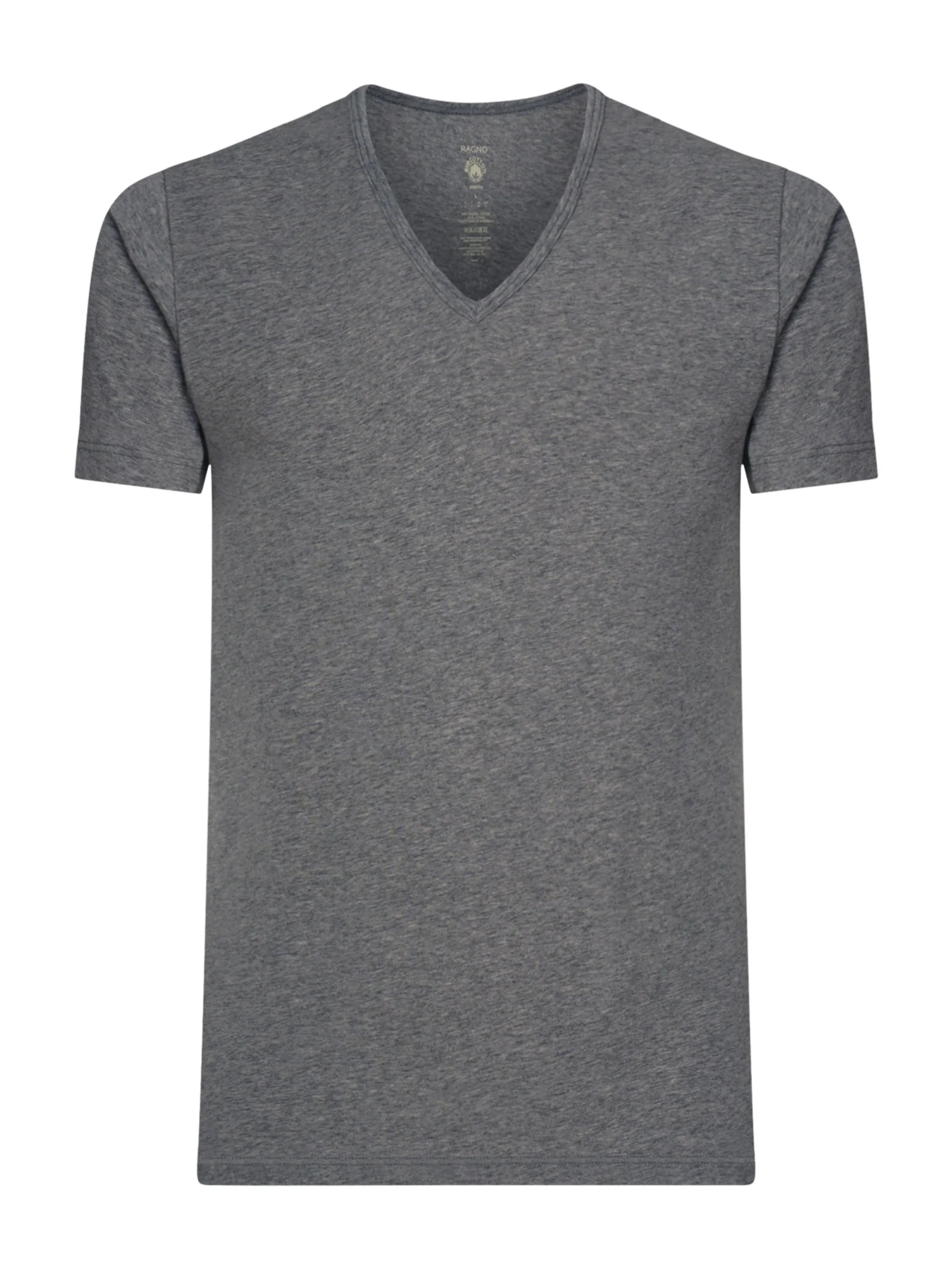 Comfort - Maglietta scollo a V a manica corta in cotone elasticizzato - Grigio Mel.