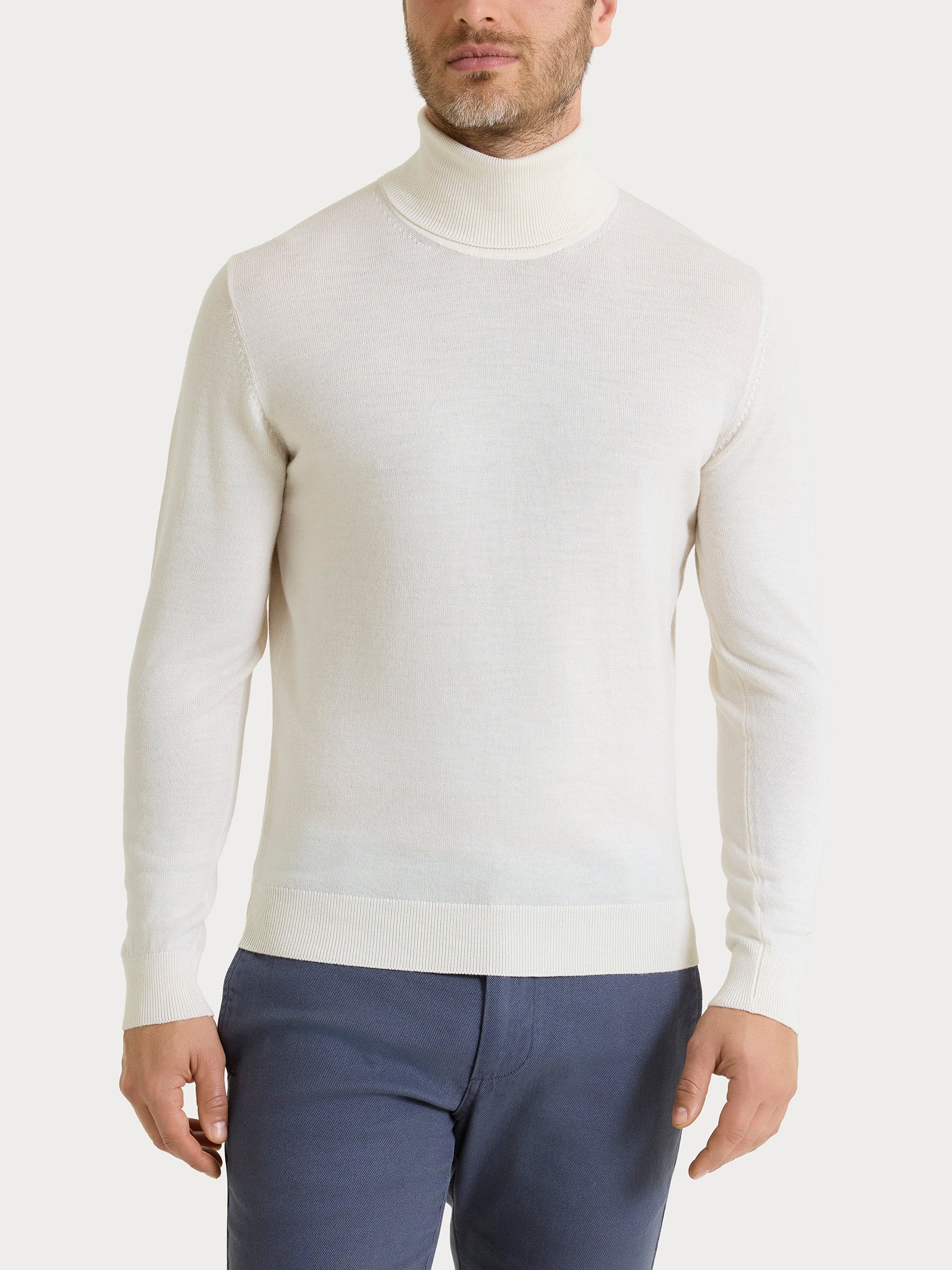 Dolcevita a maglia unita in Merino Soft - Avorio