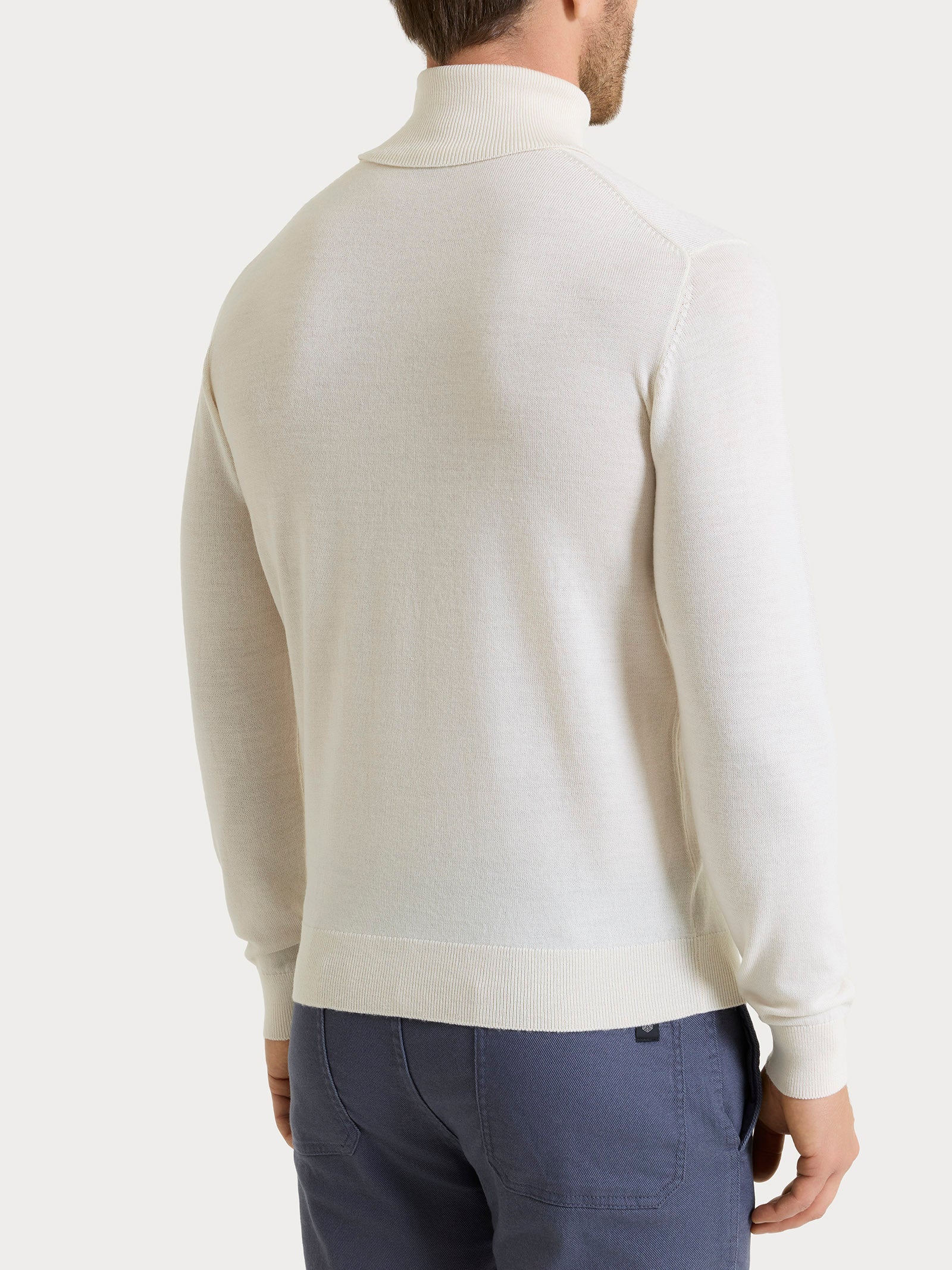 Dolcevita a maglia unita in Merino Soft - Avorio - Image 2