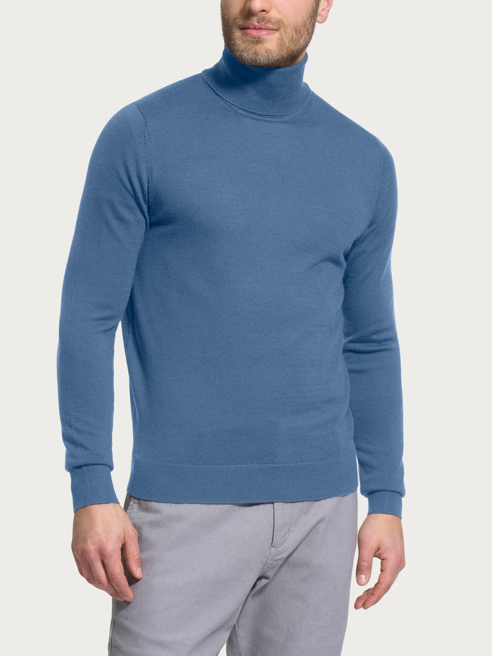 Dolcevita a maglia unita in Merino Soft - Colony Blue