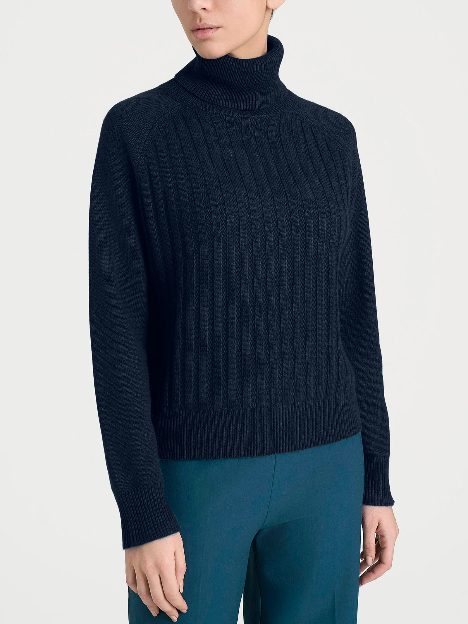 Dolcevita con coste in Natural Soft  - Bleu