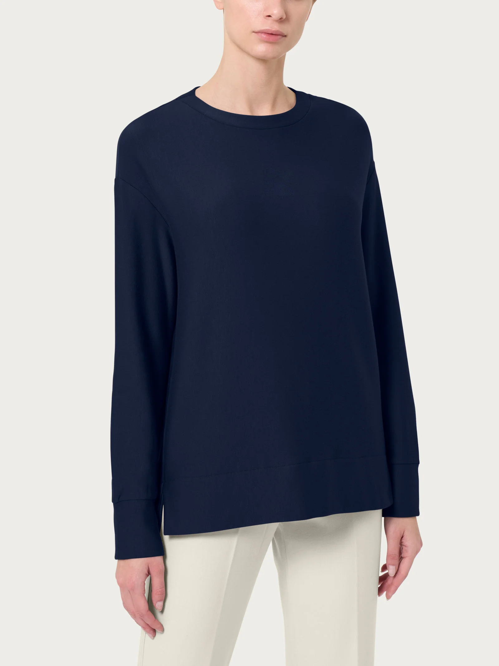 Felpa con collo a barchetta in Eco techno Fleece - Bleu