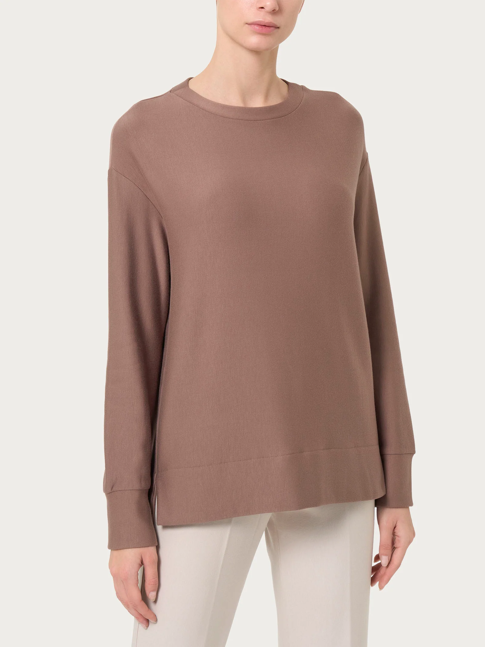 Felpa con collo a barchetta in Eco techno Fleece - Pine Bark