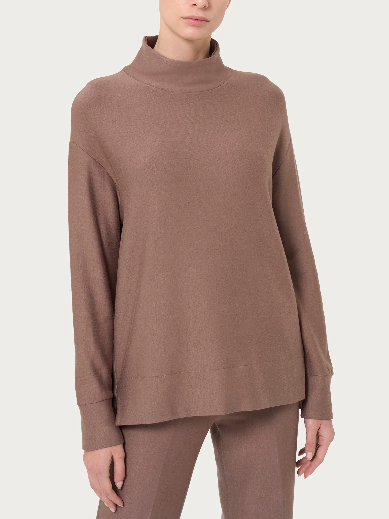 Felpa con collo alto in Eco techno Fleece - Pine Bark