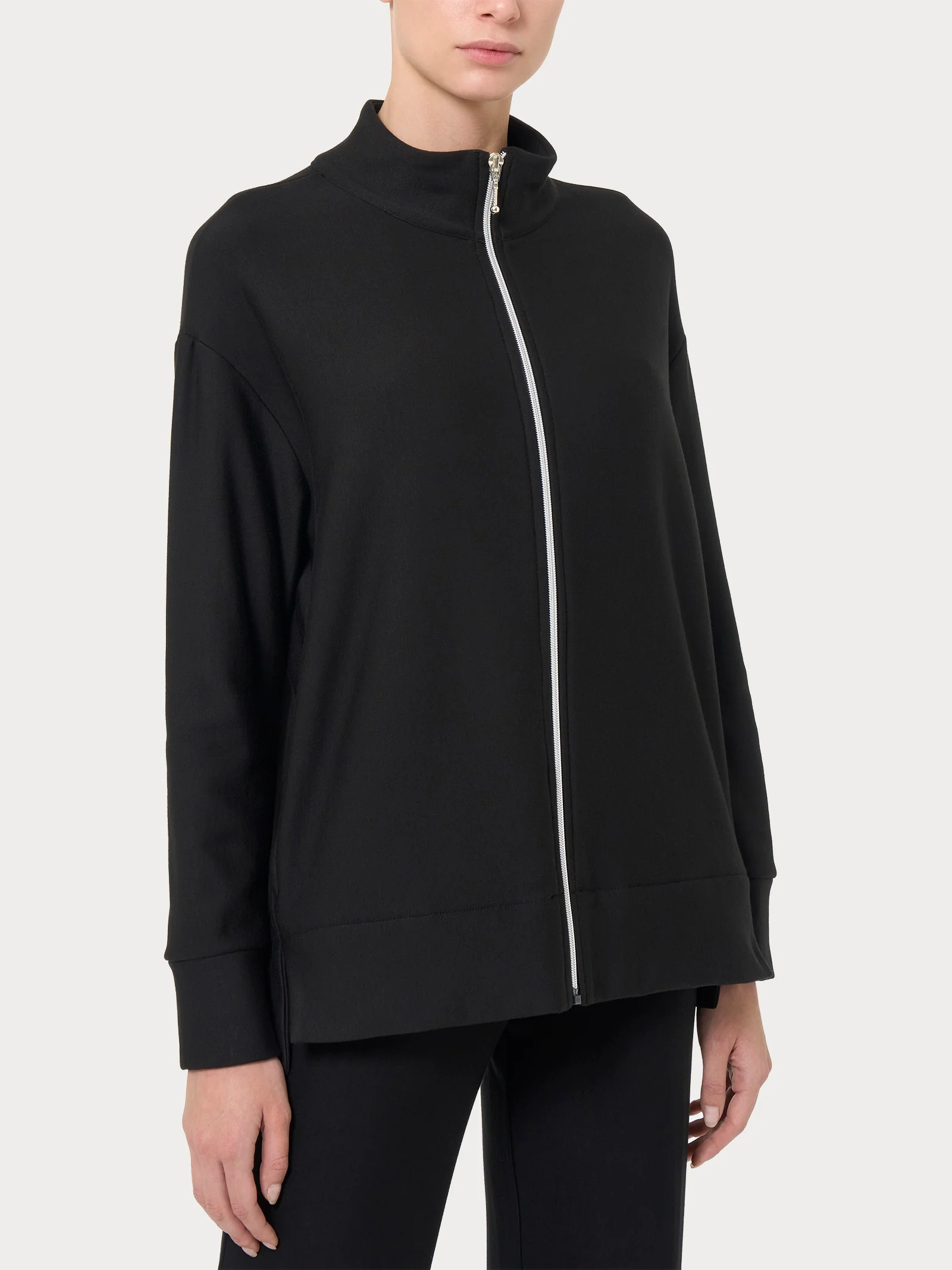 Felpa con zip in Eco techno Fleece - Nero