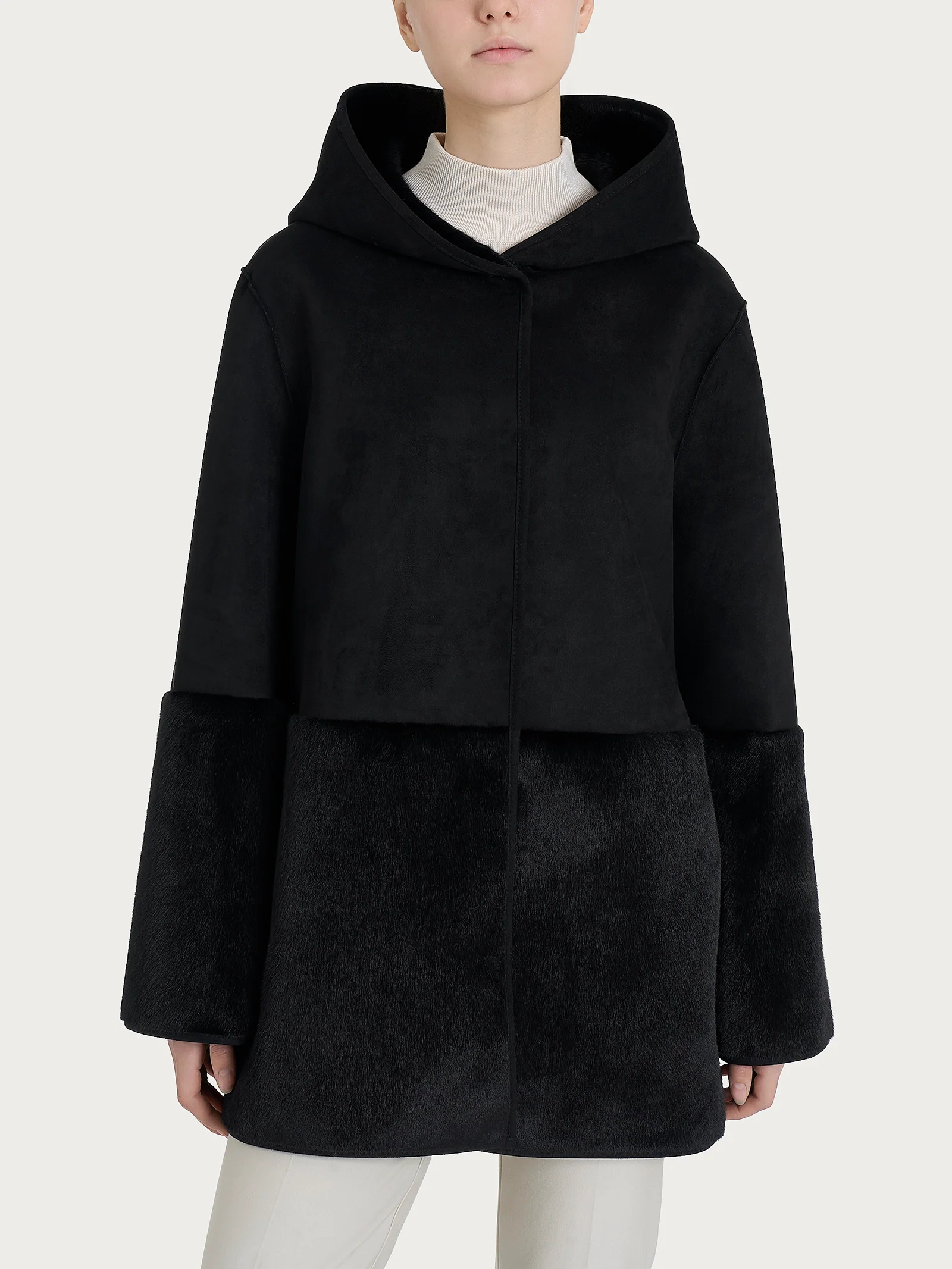 Giacca con cappuccio double-face in Vegan Shearling - Nero - Image 2