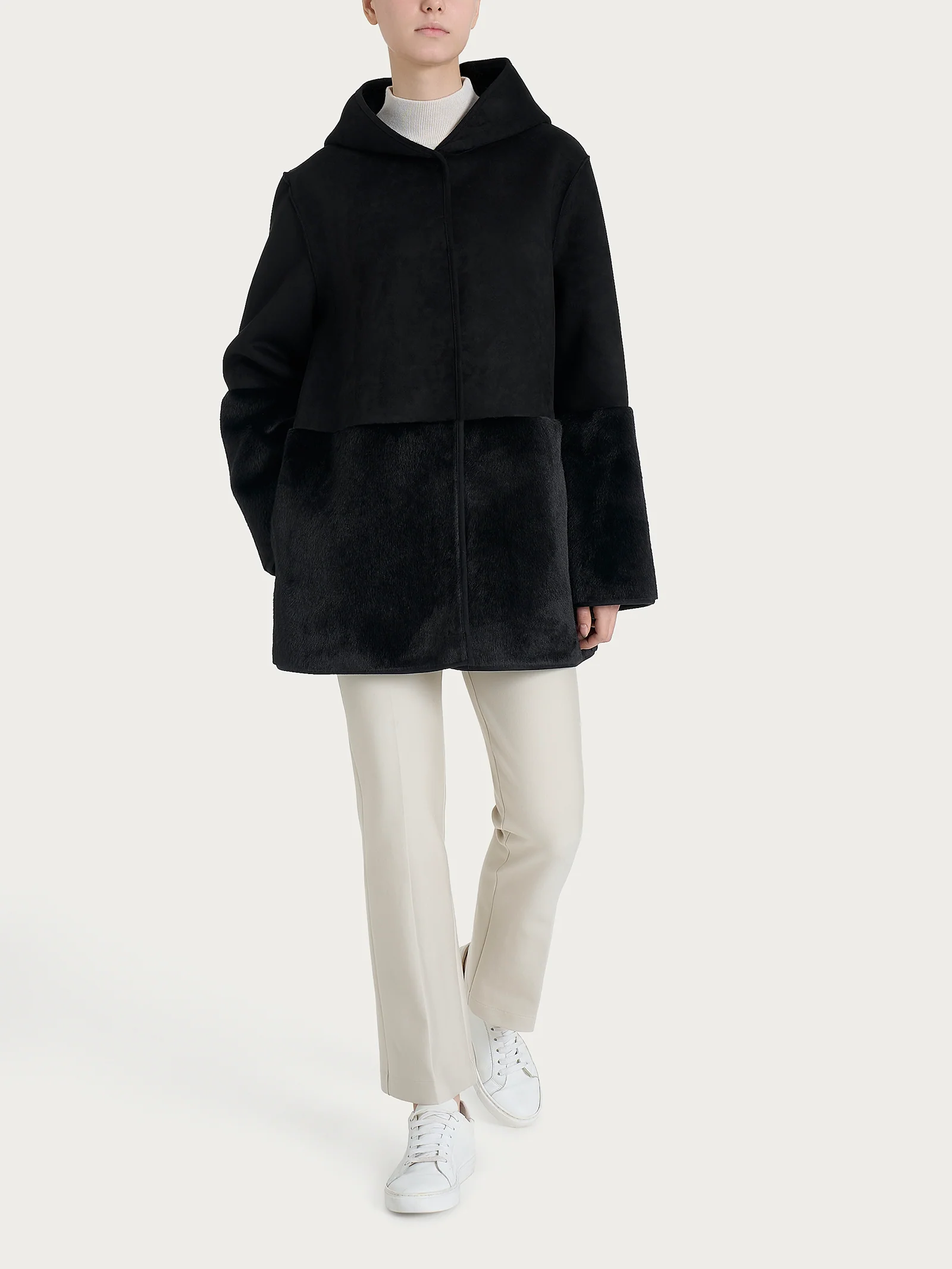 Giacca con cappuccio double-face in Vegan Shearling - Nero - Image 8