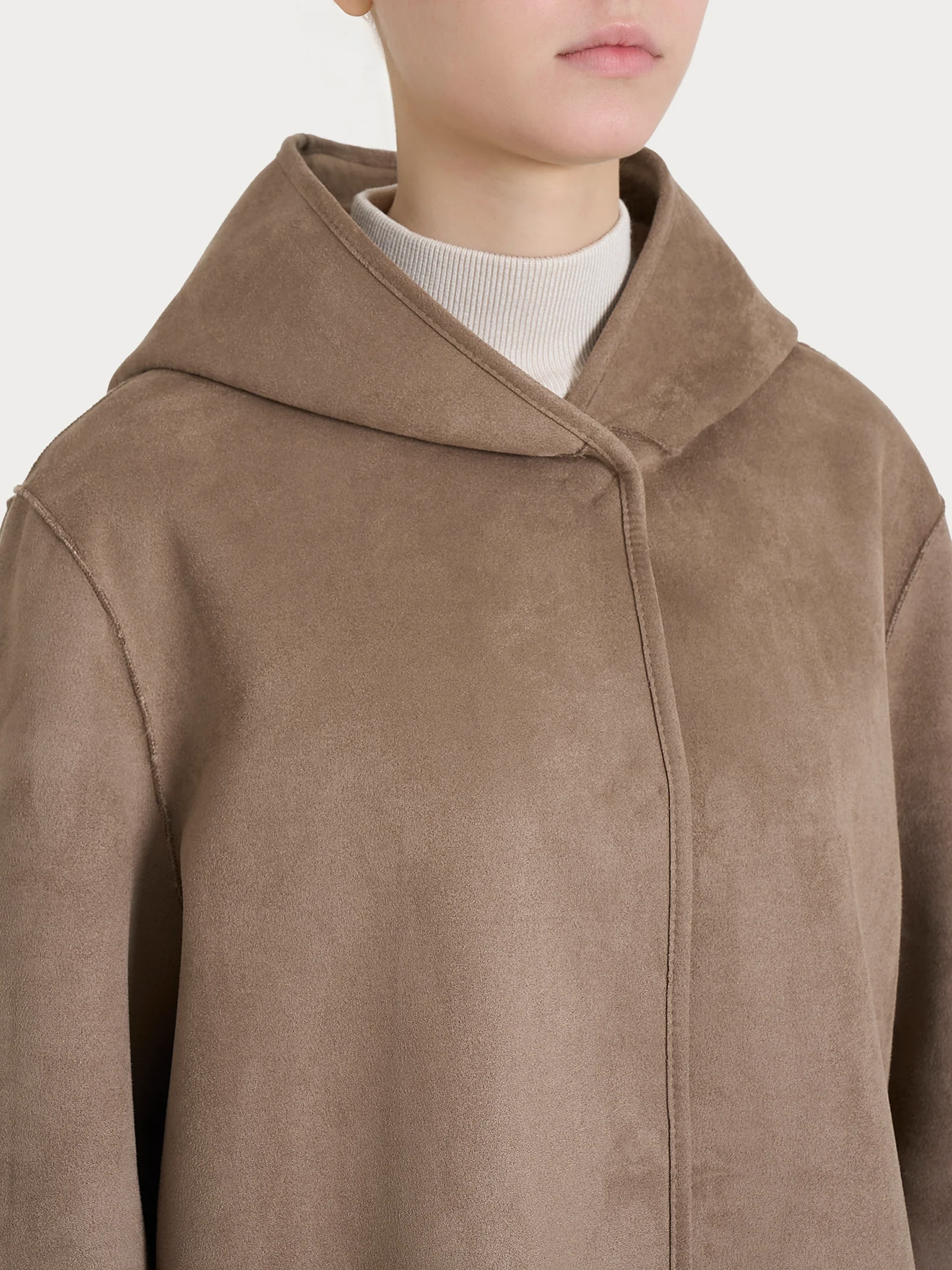 Giacca con cappuccio double-face in Vegan Shearling - Pine Bark - Image 6