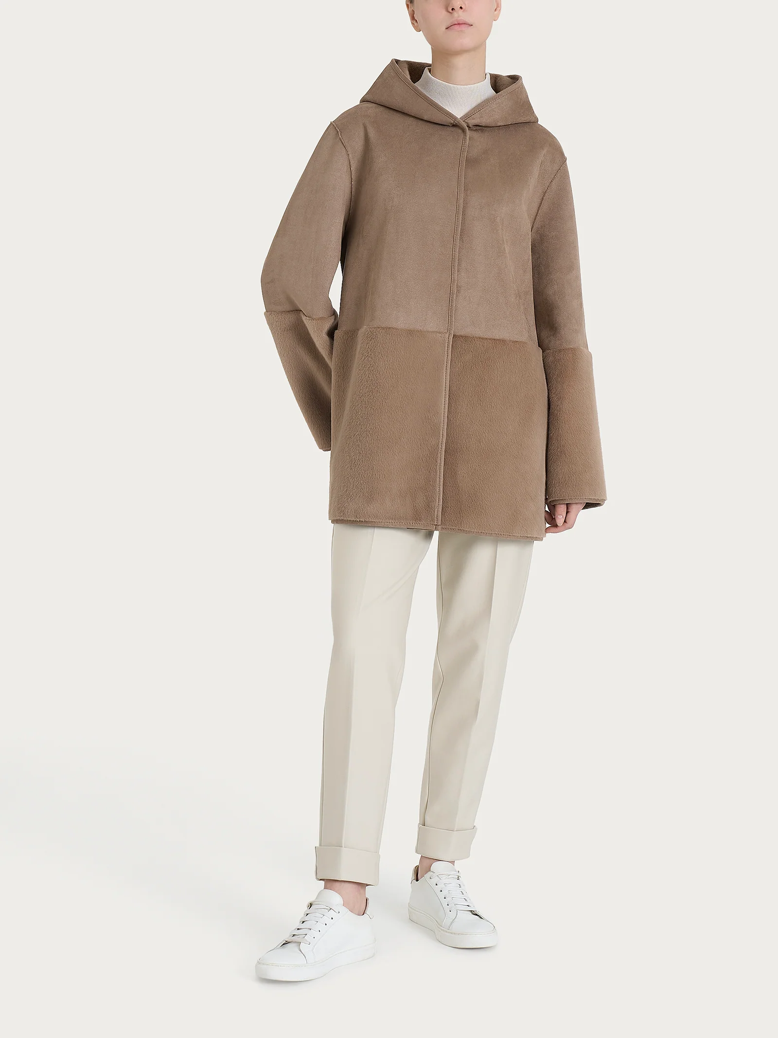 Giacca con cappuccio double-face in Vegan Shearling - Pine Bark - Image 8