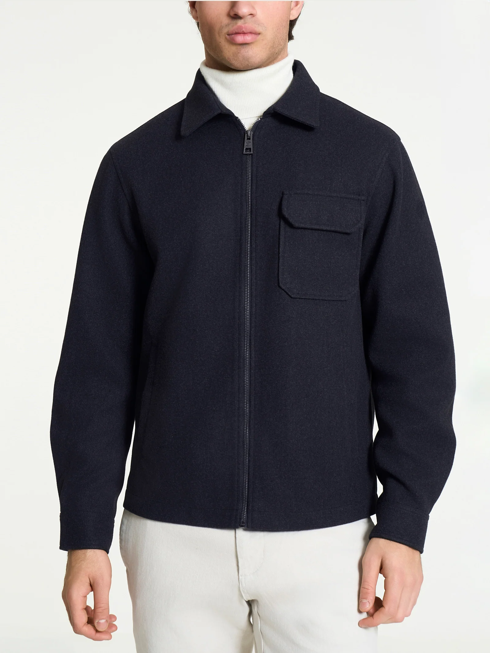 Giacca con collo camicia in Vegan Wool - Bleu Mel.