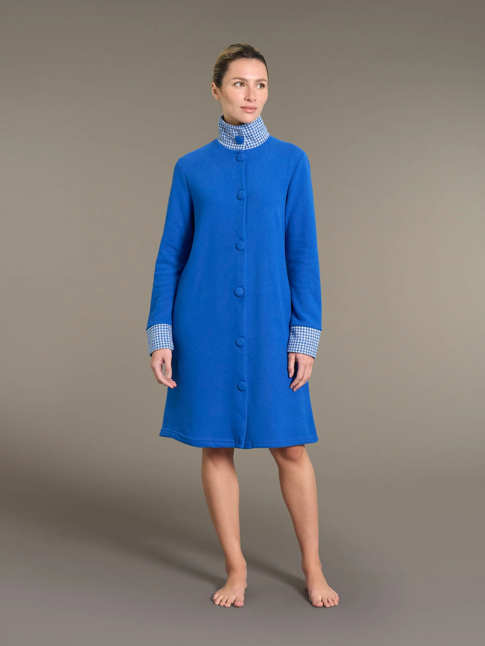 Giacca da camera lunga e aperta in cotton eco pile - Fant.Bluette