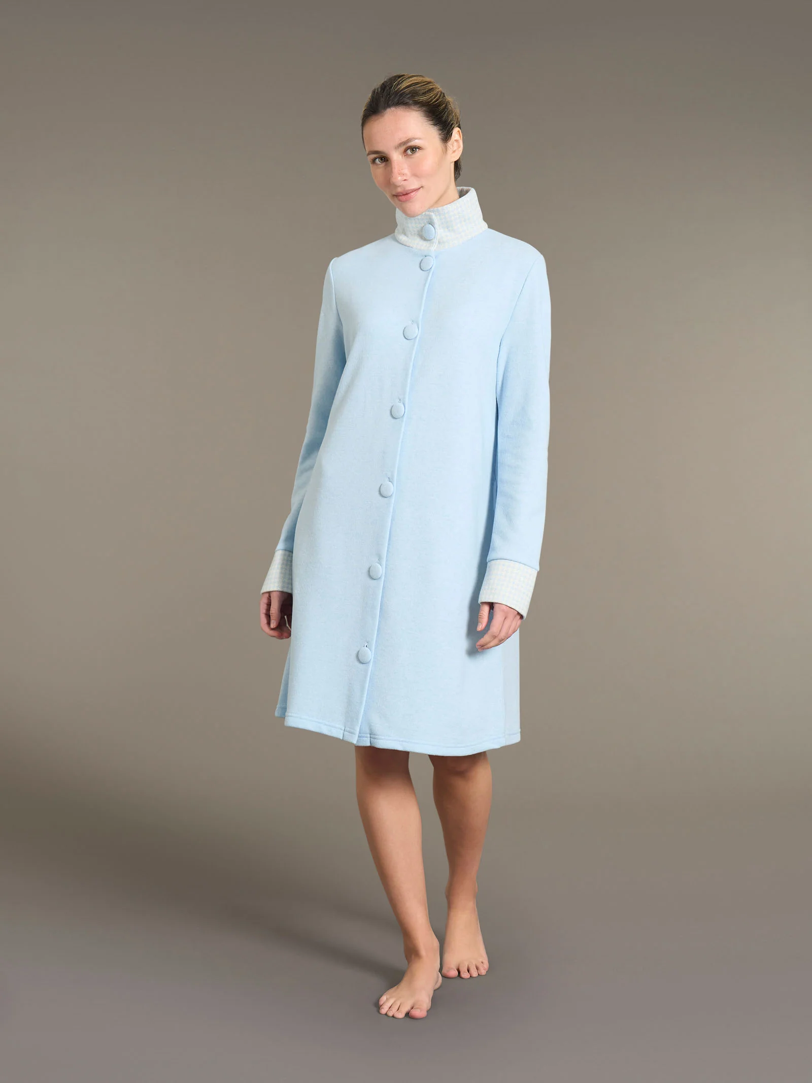 Giacca da camera lunga e aperta in cotton eco pile - Fant. Sky Blue