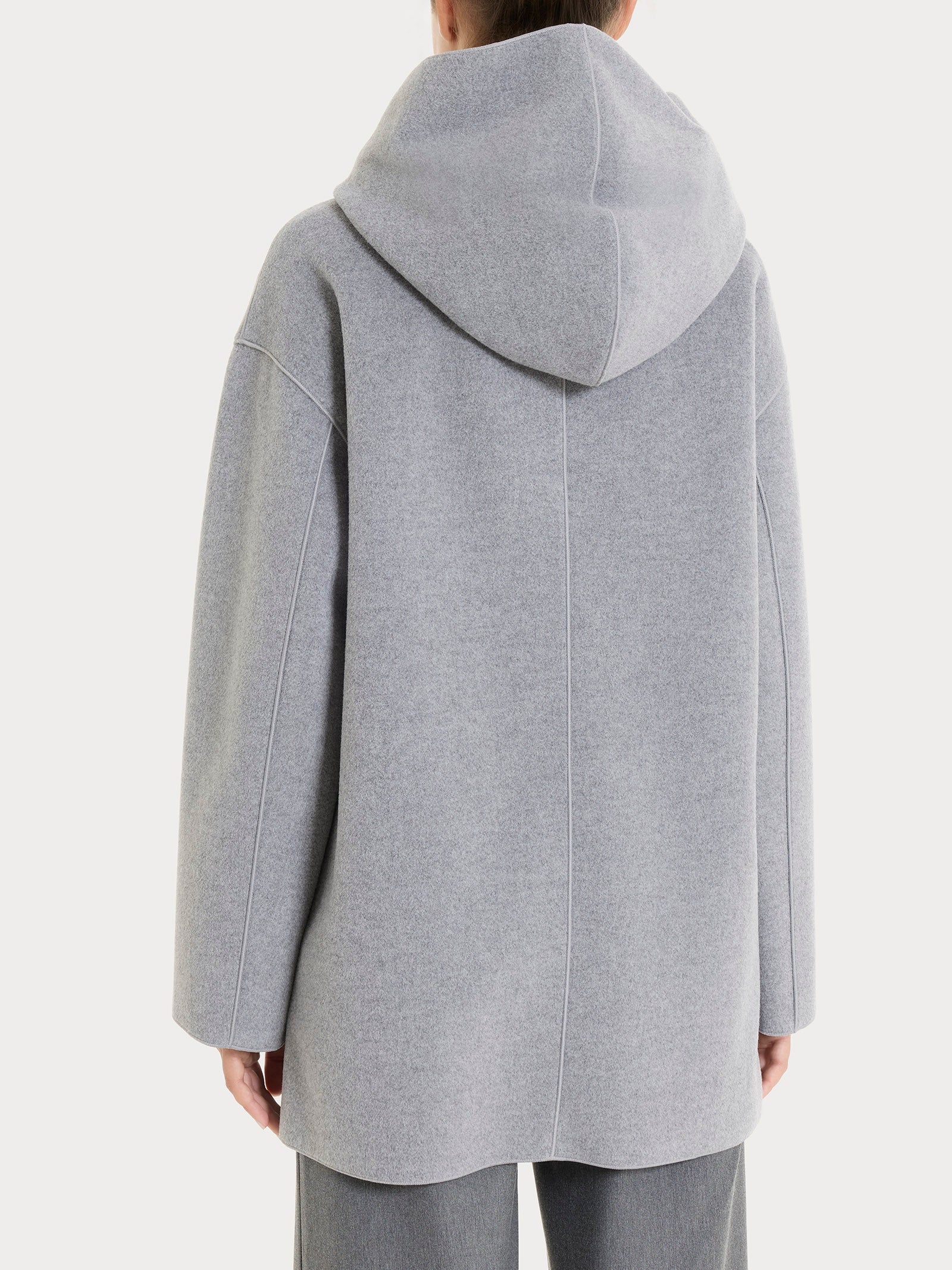 Giaccone con cappuccio in Vegan Wool - Grigio Mel. - Image 2