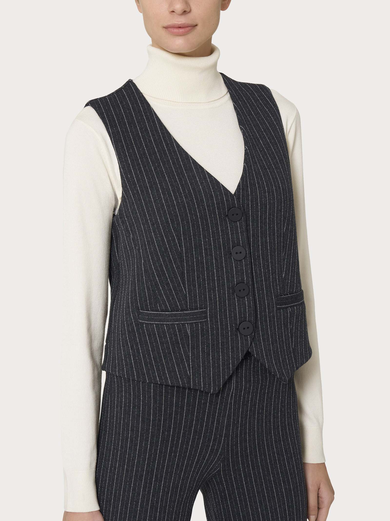 Gilet 4 bottoni gessato in tessuto Eco Jacquard - Fant.Oscuro Mel